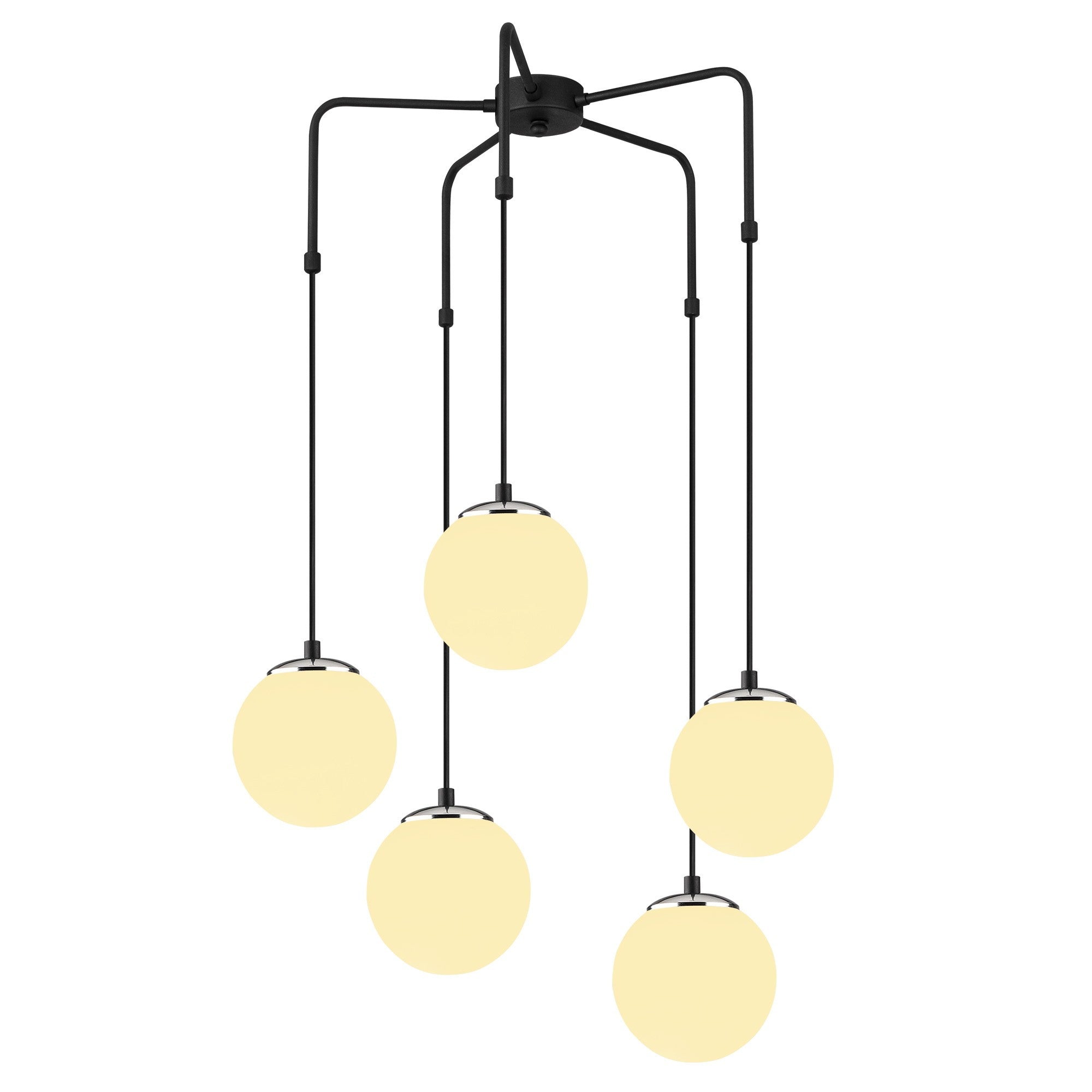 Candeeiro de Teto Industrial Moderno, Preto e Branco, 60 cm de Diâmetro, Altura Ajustável, 5 Soquetes E27, Design Elegante para Casa e Escritório | IP20