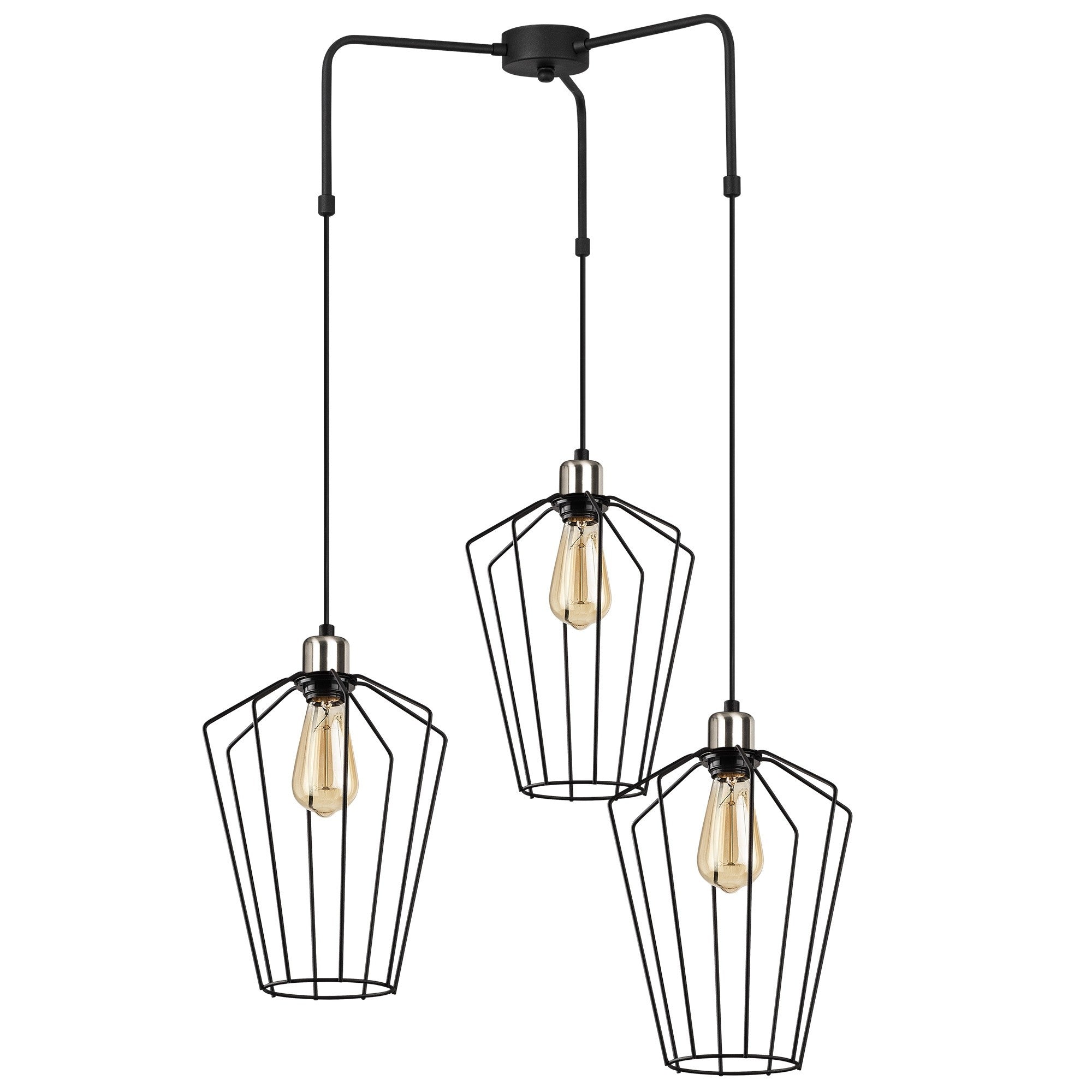 Candeeiro de Teto industrial moderno, preto e níquel, 68 x 25 cm, altura 100 cm, ajustável, 3 x E27 máx. 40 W, iluminação elegante para casa e escritório