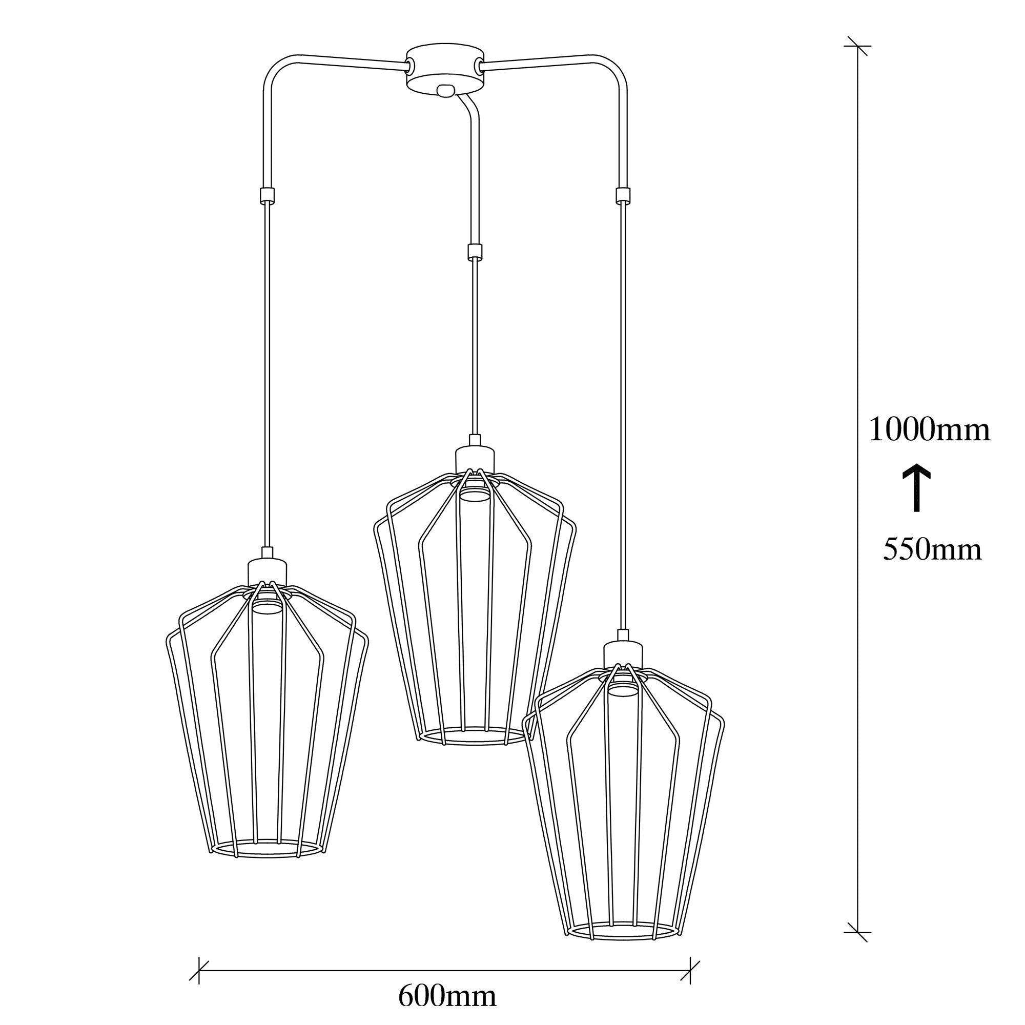 Candeeiro de Teto industrial moderno, preto e níquel, 68 x 25 cm, altura 100 cm, ajustável, 3 x E27 máx. 40 W, iluminação elegante para casa e escritório