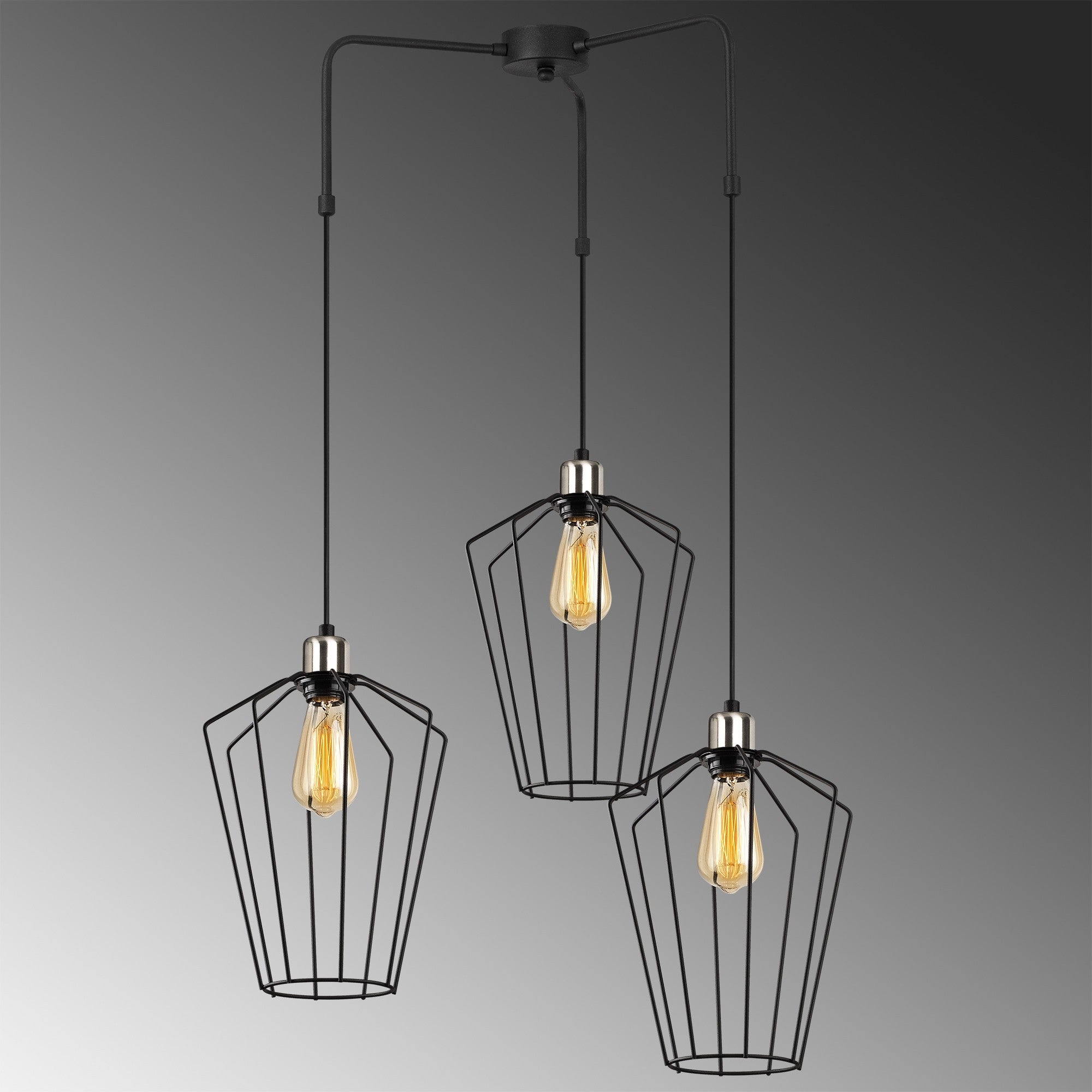 Candeeiro de Teto industrial moderno, preto e níquel, 68 x 25 cm, altura 100 cm, ajustável, 3 x E27 máx. 40 W, iluminação elegante para casa e escritório