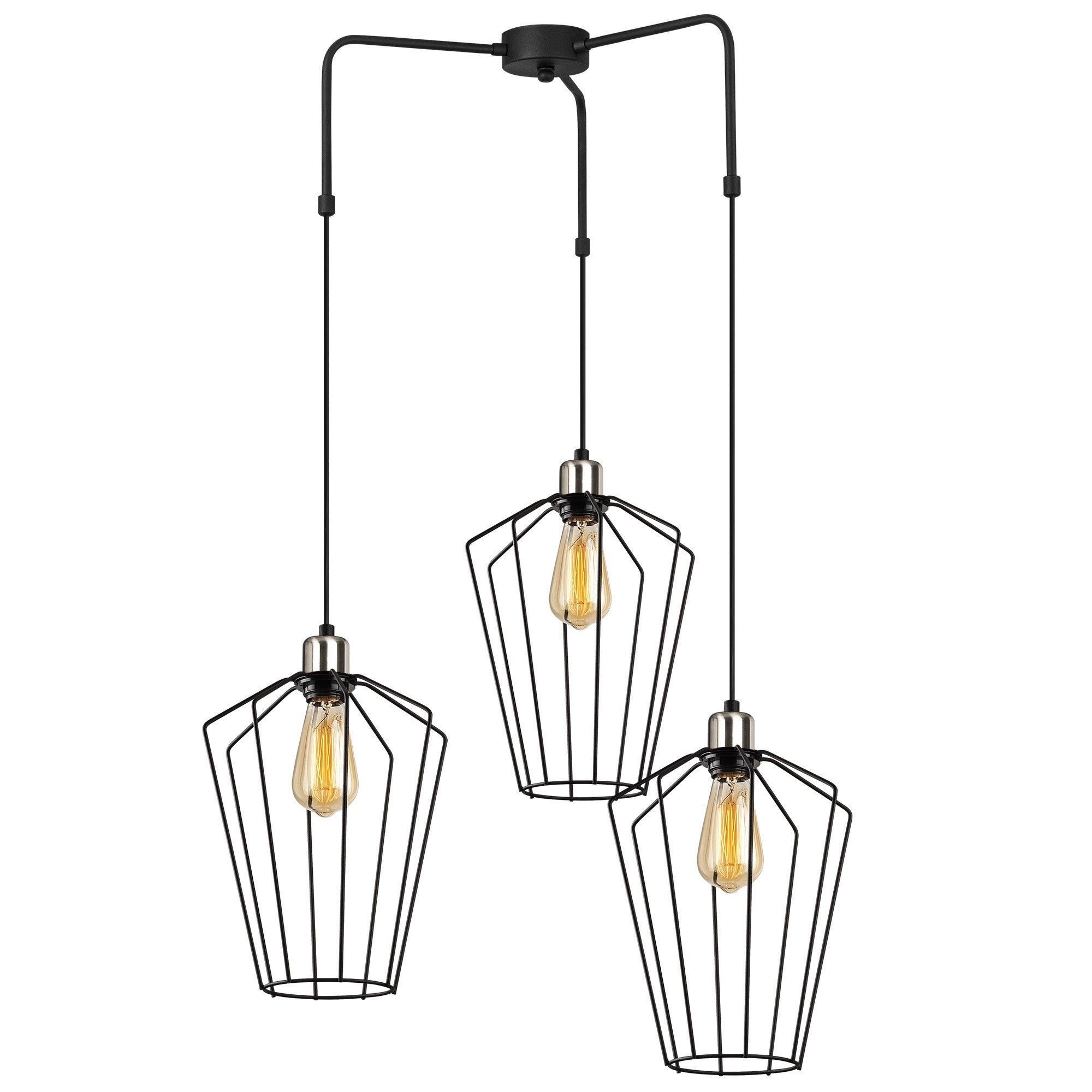 Candeeiro de Teto industrial moderno, preto e níquel, 68 x 25 cm, altura 100 cm, ajustável, 3 x E27 máx. 40 W, iluminação elegante para casa e escritório