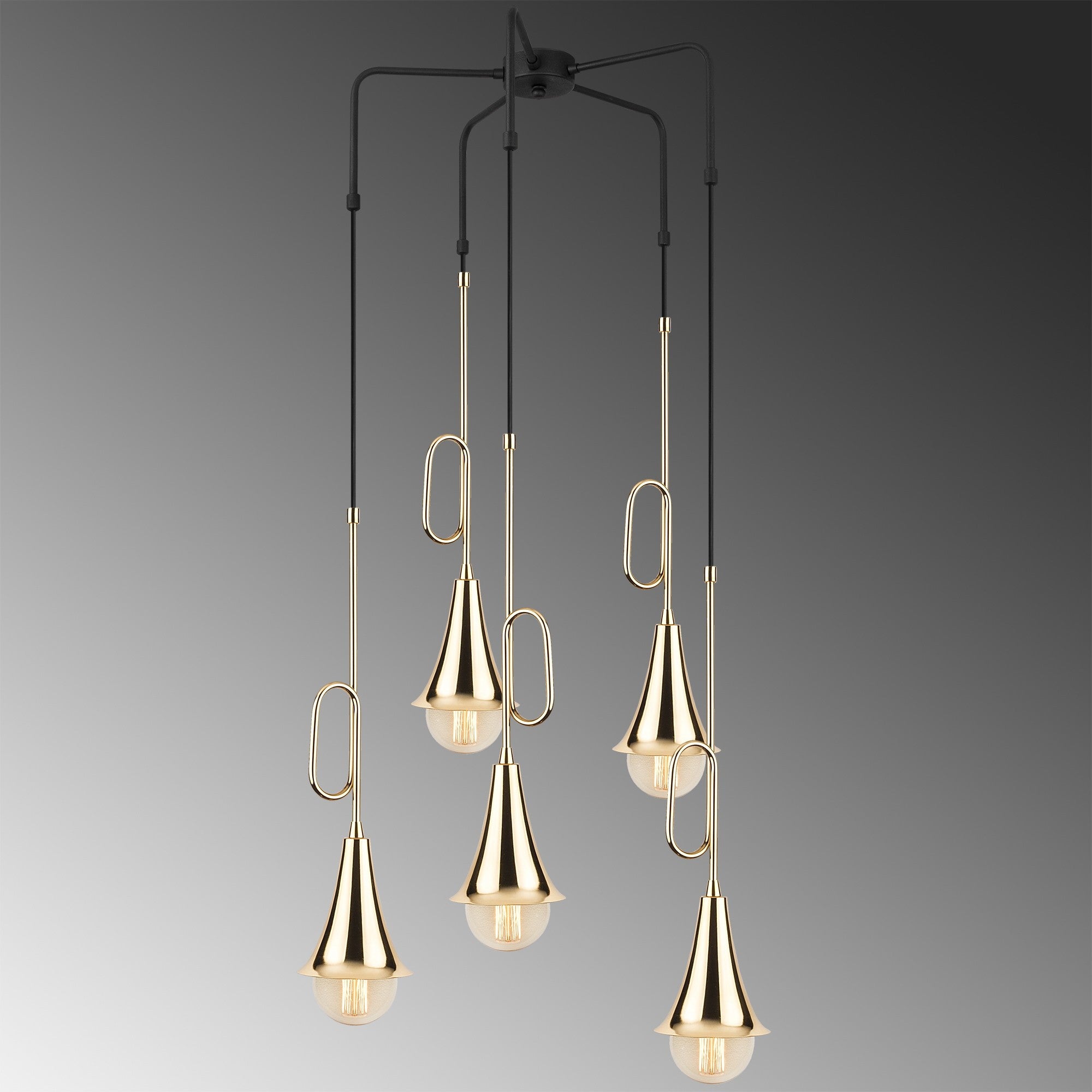 Candeeiro de Teto – 55 cm de diâmetro – preto e dourado – metal