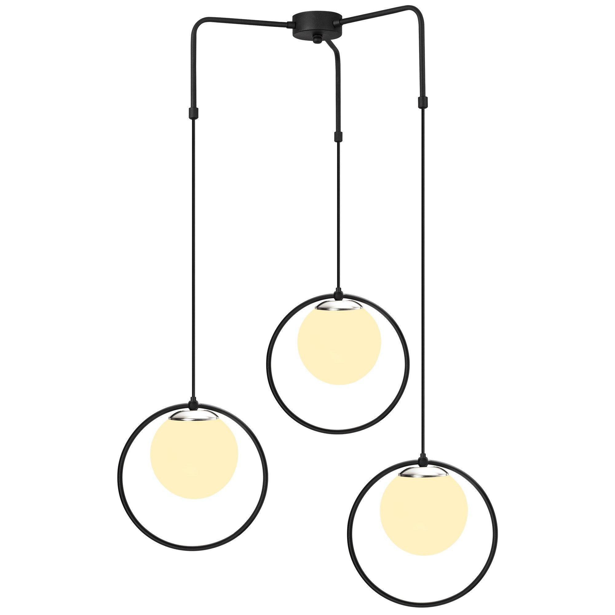 Candeeiro de Teto Industrial Moderno, Preto e Branco, 74 cm de Diâmetro, Altura Ajustável, Corpo de Metal, 3 Soquetes E27, Design Elegante para Casa e Escritório