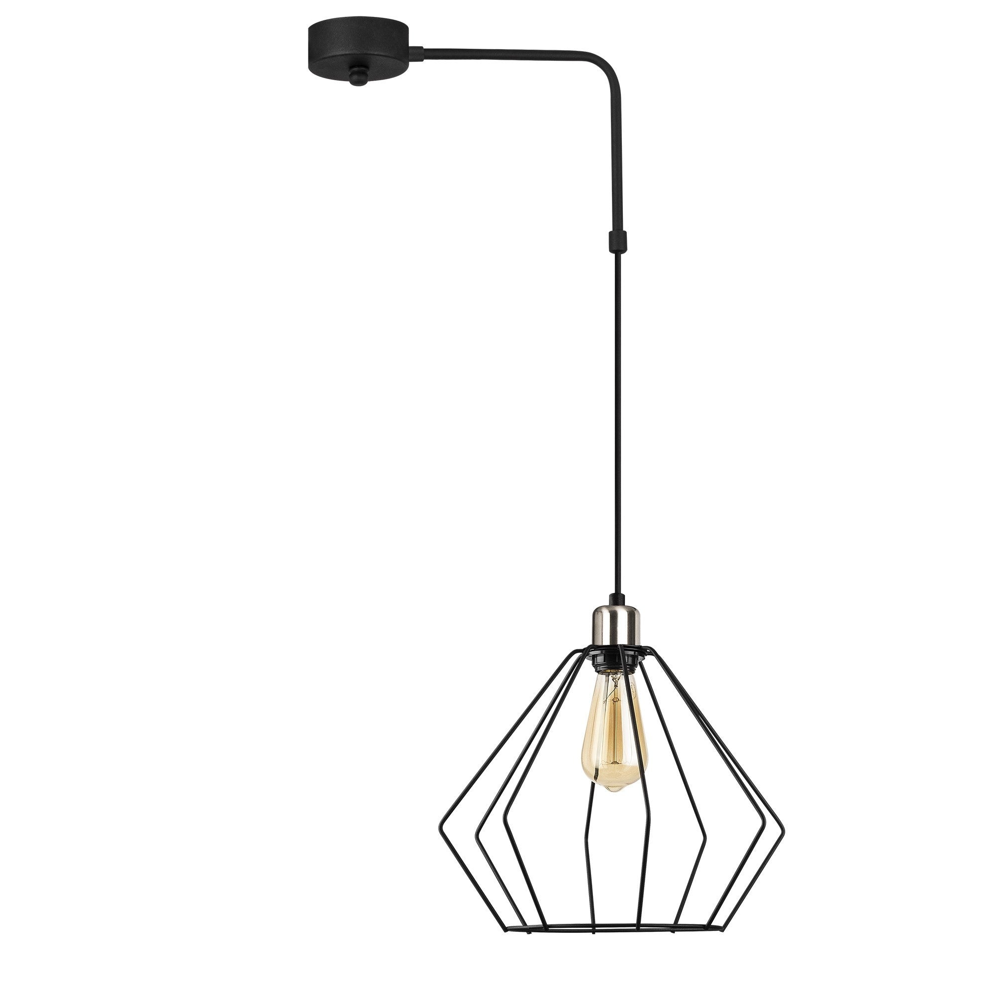 Candeeiro de Teto Preto Moderno, Corpo em Metal, 43 x 33 cm, Altura 100 cm, Ajustável, Soquete E27, IP20 | Design Industrial Elegante para Casa e Escritório