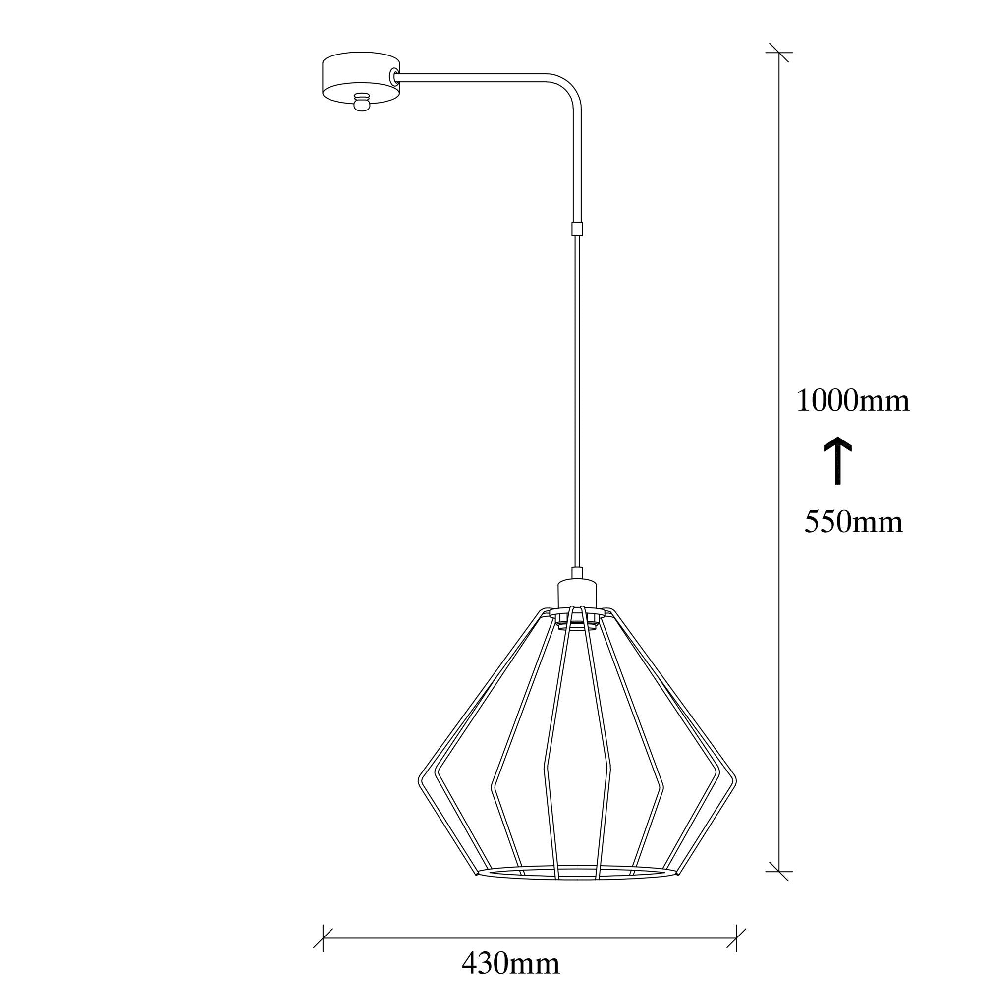 Candeeiro de Teto Preto Moderno, Corpo em Metal, 43 x 33 cm, Altura 100 cm, Ajustável, Soquete E27, IP20 | Design Industrial Elegante para Casa e Escritório