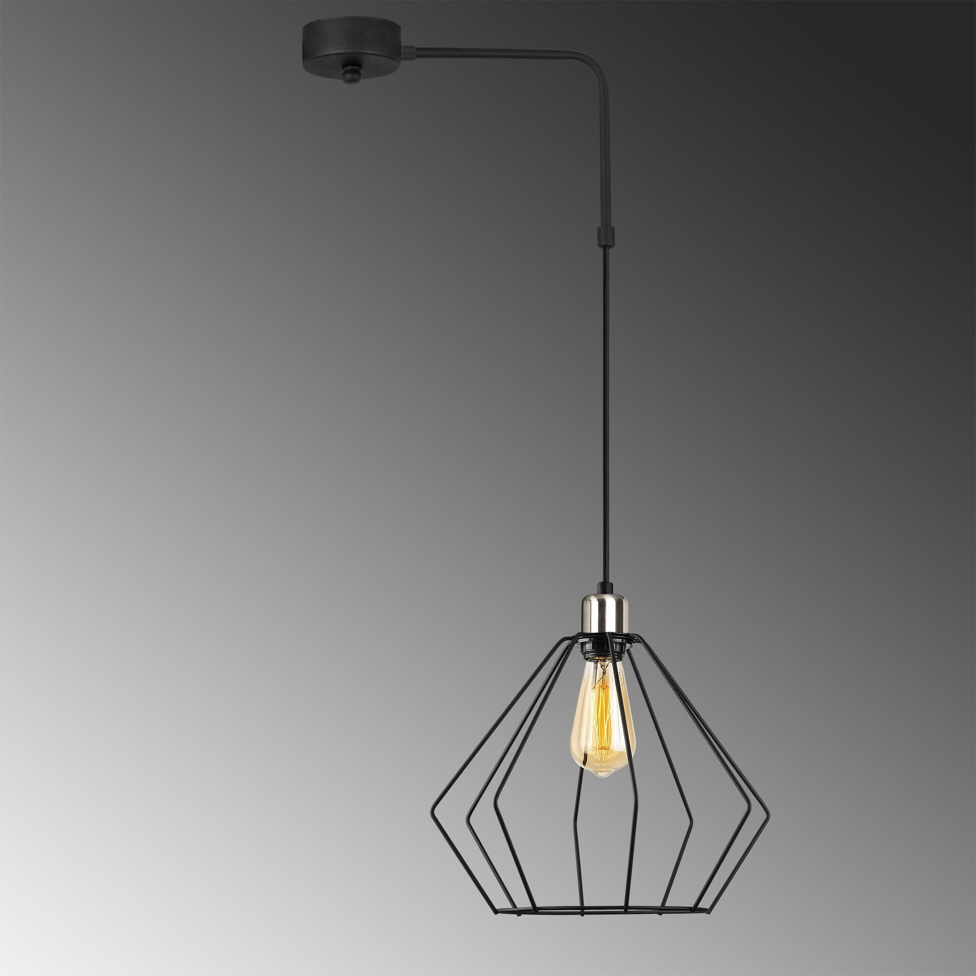 Candeeiro de Teto Preto Moderno, Corpo em Metal, 43 x 33 cm, Altura 100 cm, Ajustável, Soquete E27, IP20 | Design Industrial Elegante para Casa e Escritório