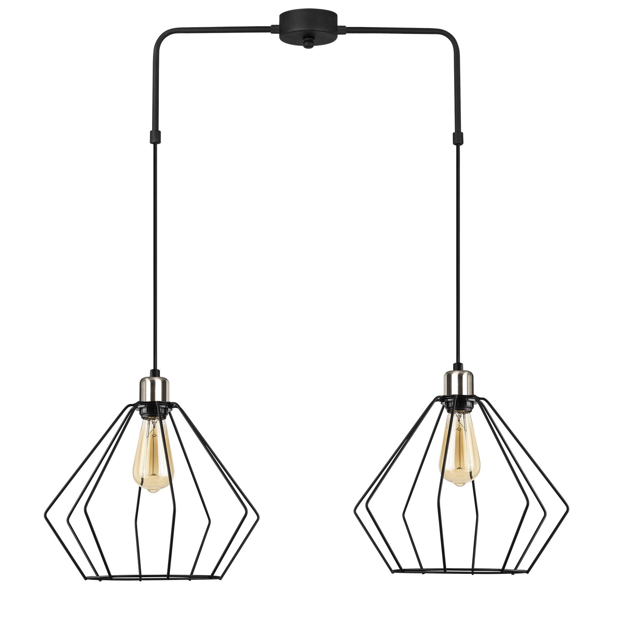 Candeeiro de Teto Preto Moderno, Corpo em Metal, 80 x 33 cm, Altura Ajustável, 2 x E27, Máx. 40 W, IP20 | Design Industrial Elegante para Casa e Escritório