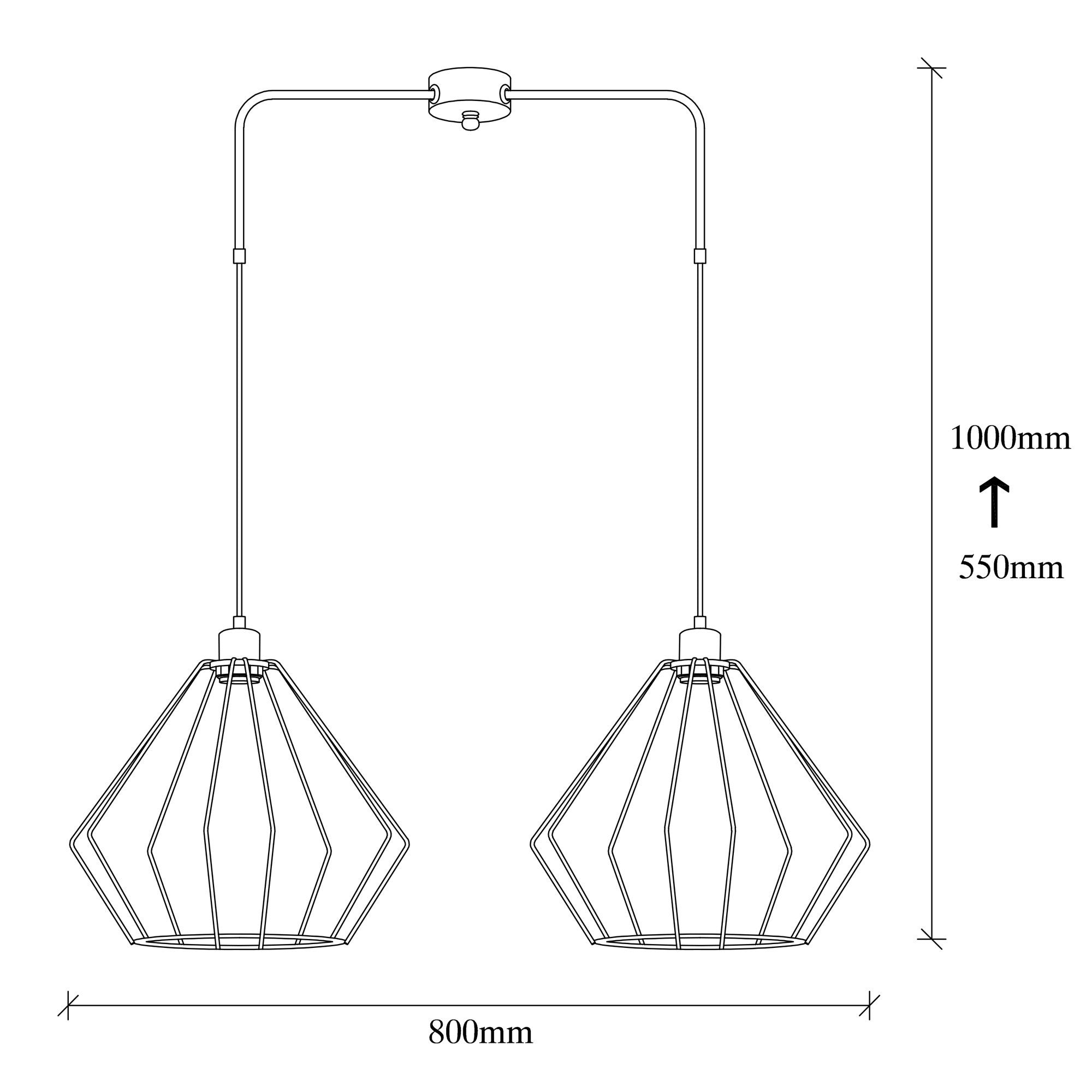 Candeeiro de Teto Preto Moderno, Corpo em Metal, 80 x 33 cm, Altura Ajustável, 2 x E27, Máx. 40 W, IP20 | Design Industrial Elegante para Casa e Escritório