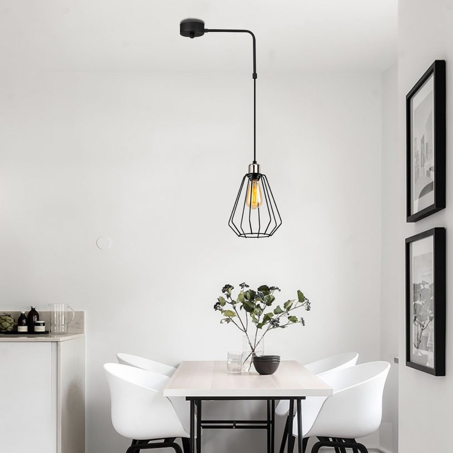 Candeeiro de Teto Industrial Preto, 40 cm de Diâmetro, Altura Ajustável, Soquete E27, 100 cm de Altura | Design Moderno em Cor Sólida para Decoração Elegante