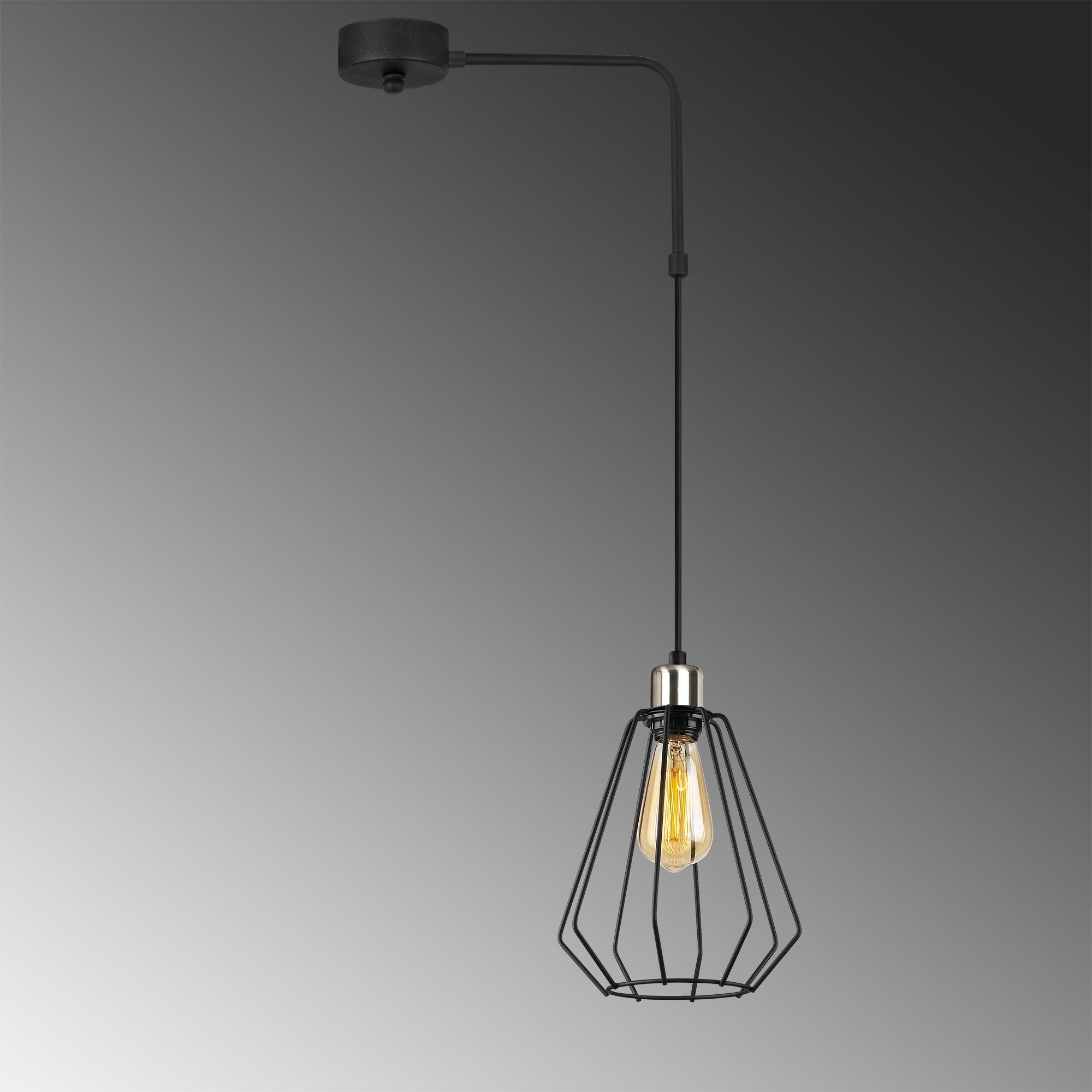 Candeeiro de Teto Industrial Preto, 40 cm de Diâmetro, Altura Ajustável, Soquete E27, 100 cm de Altura | Design Moderno em Cor Sólida para Decoração Elegante