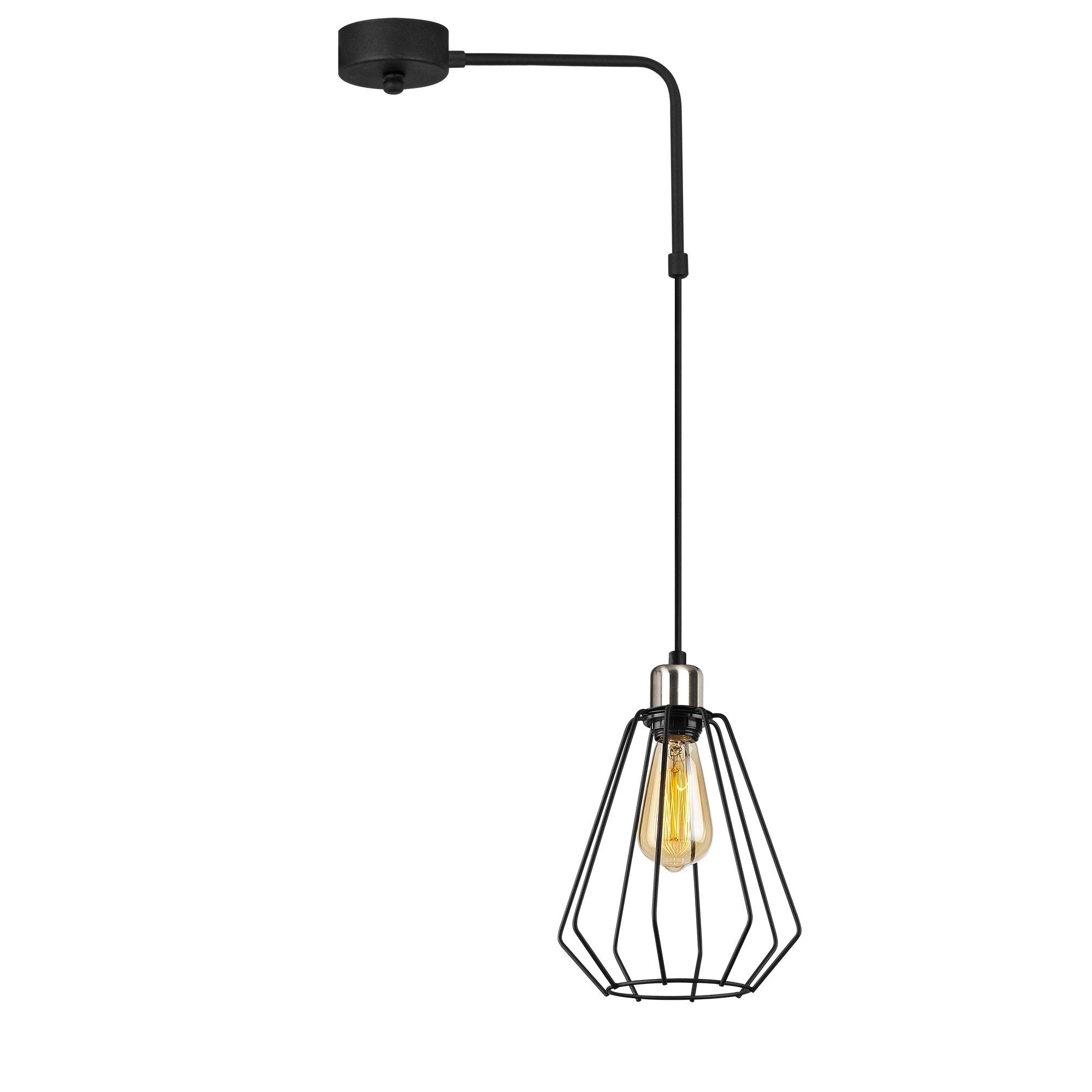 Candeeiro de Teto Industrial Preto, 40 cm de Diâmetro, Altura Ajustável, Soquete E27, 100 cm de Altura | Design Moderno em Cor Sólida para Decoração Elegante