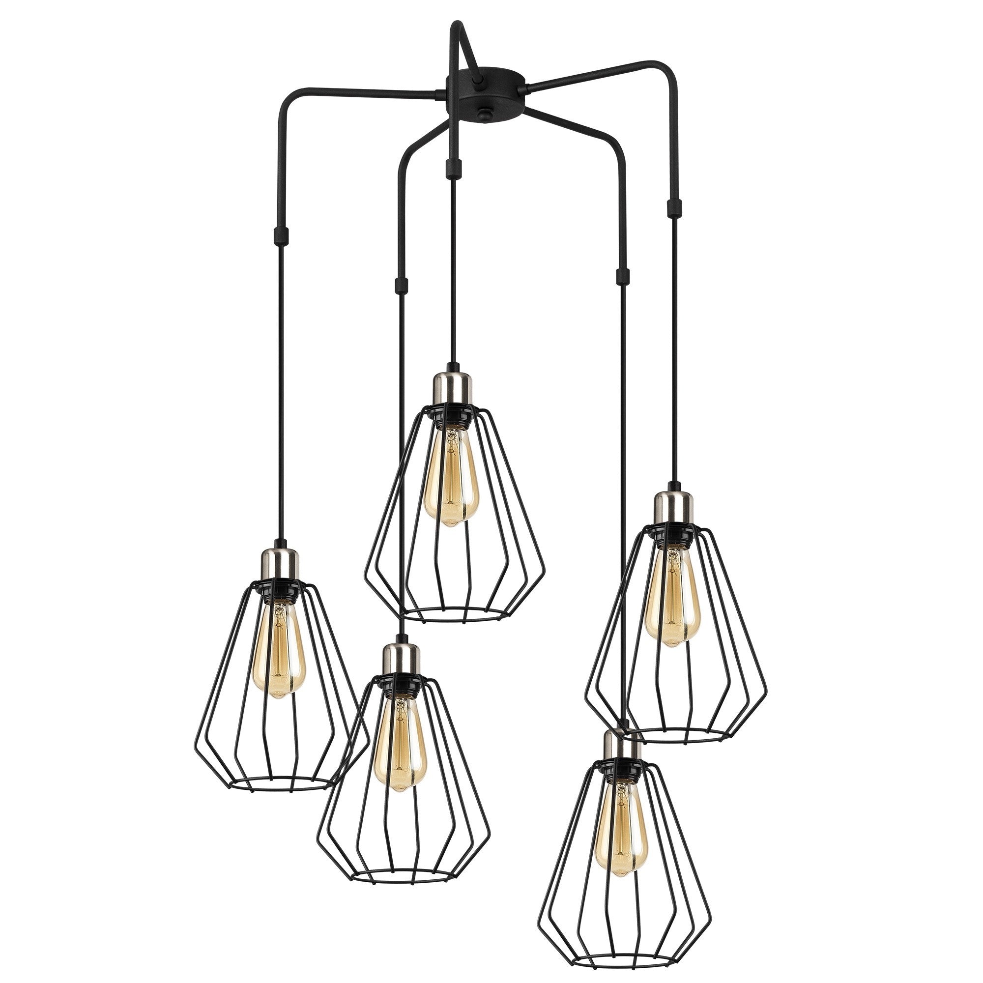 Candeeiro de Teto Industrial Moderno, Metal Preto, 68 cm de Diâmetro, Altura Ajustável, 5 Soquetes E27, Design Elegante para Iluminação Residencial e de Escritório