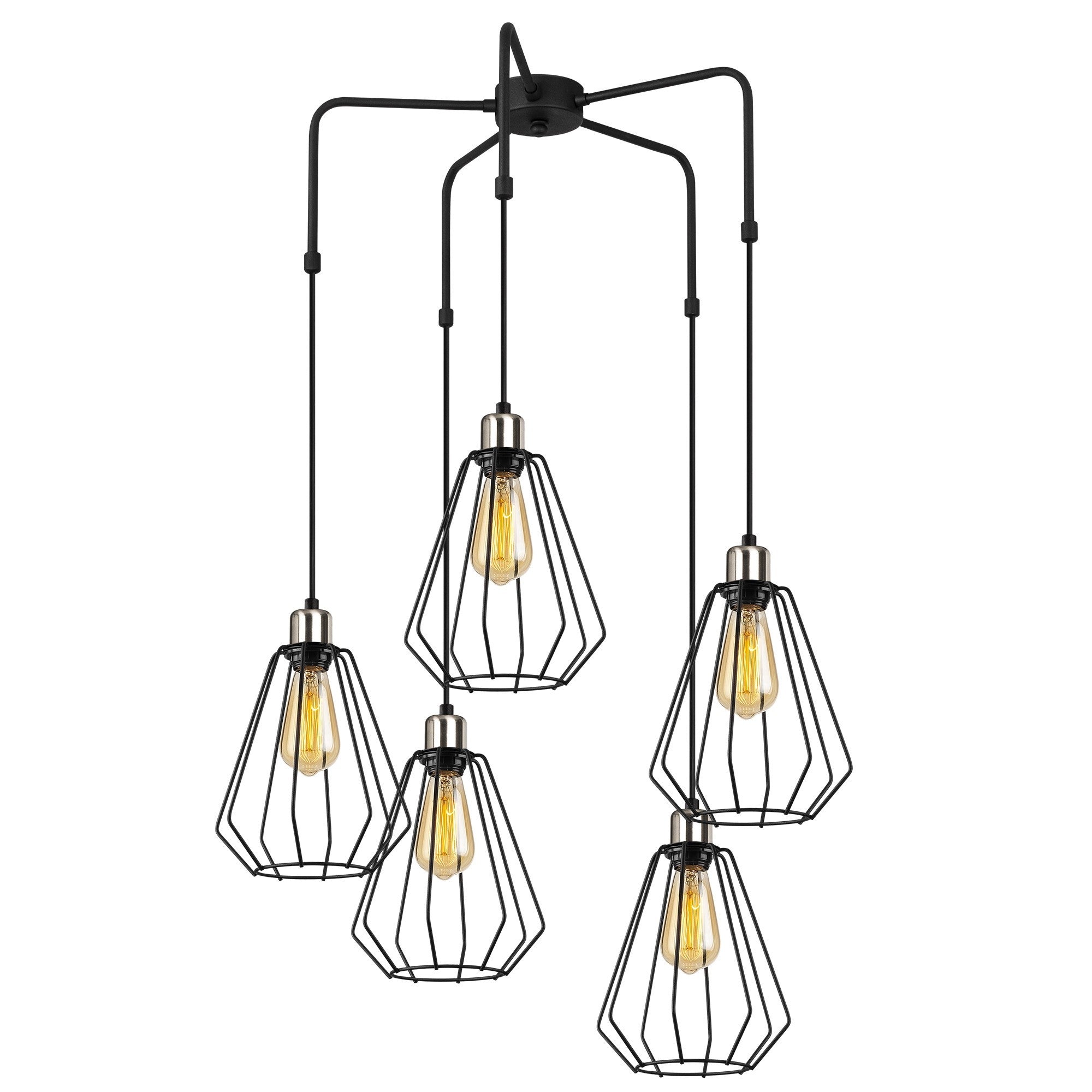 Candeeiro de Teto Industrial Moderno, Metal Preto, 68 cm de Diâmetro, Altura Ajustável, 5 Soquetes E27, Design Elegante para Iluminação Residencial e de Escritório