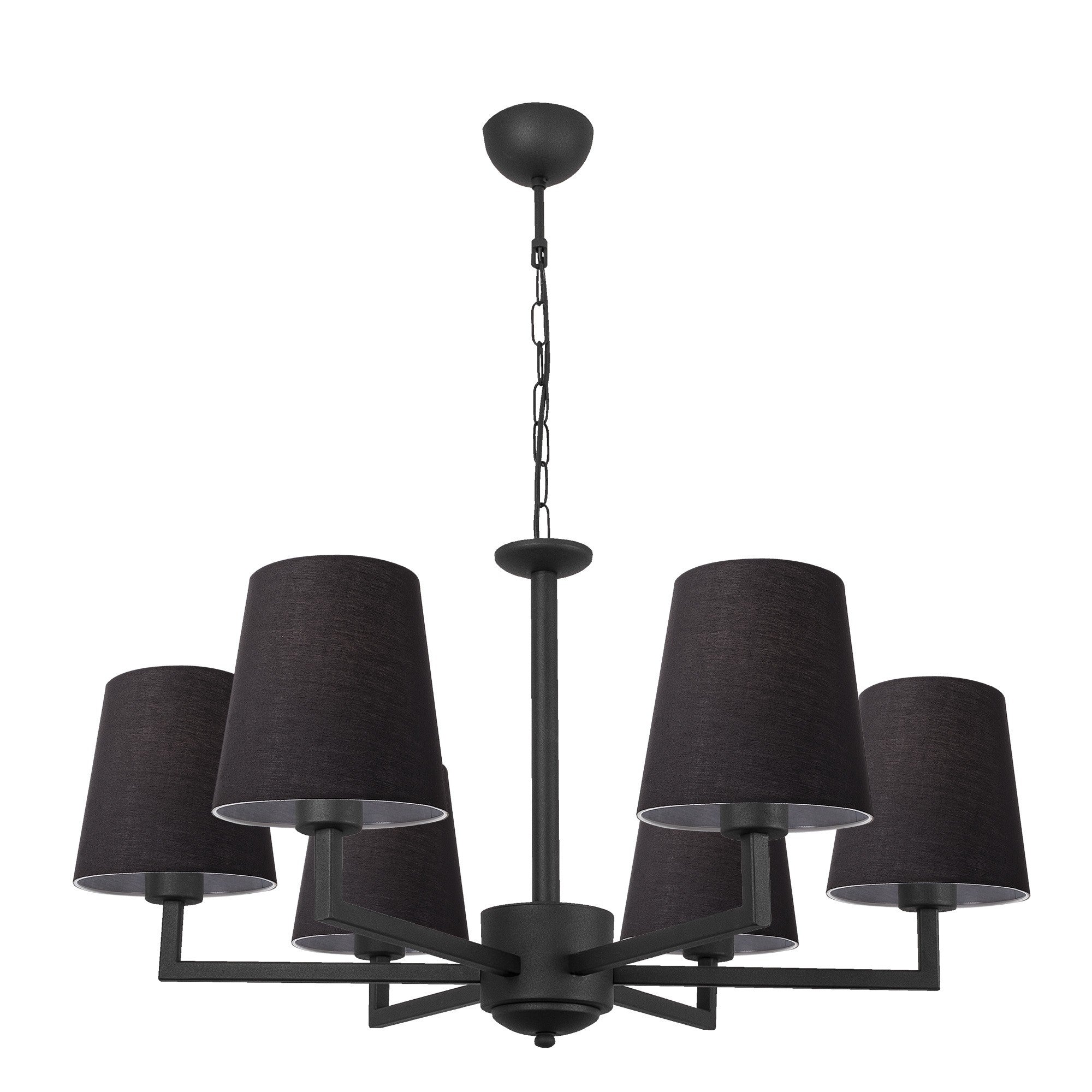 Candeeiro de Teto Preto Moderno, 80 cm de Diâmetro, Altura Ajustável, Corpo de Ferro, 6 Soquetes E27, Design Escandinavo | Iluminação Elegante para Casa e Escritório