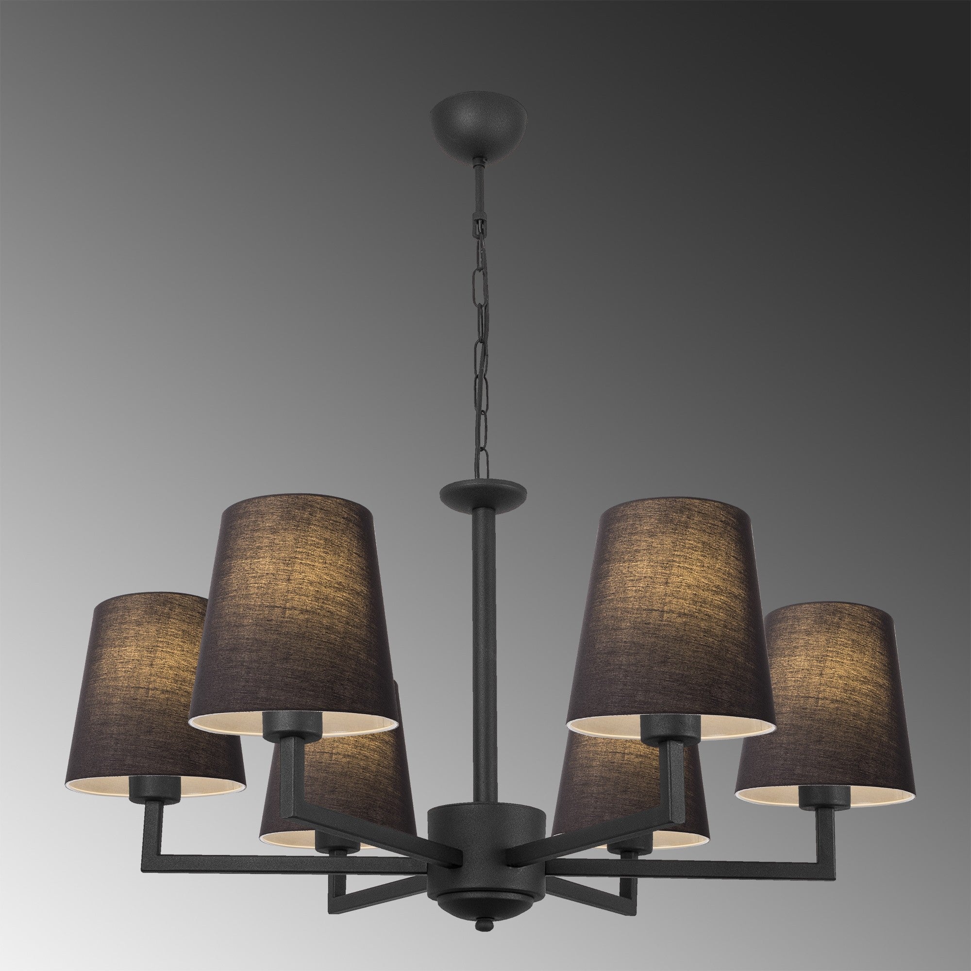 Candeeiro de Teto Preto Moderno, 80 cm de Diâmetro, Altura Ajustável, Corpo de Ferro, 6 Soquetes E27, Design Escandinavo | Iluminação Elegante para Casa e Escritório