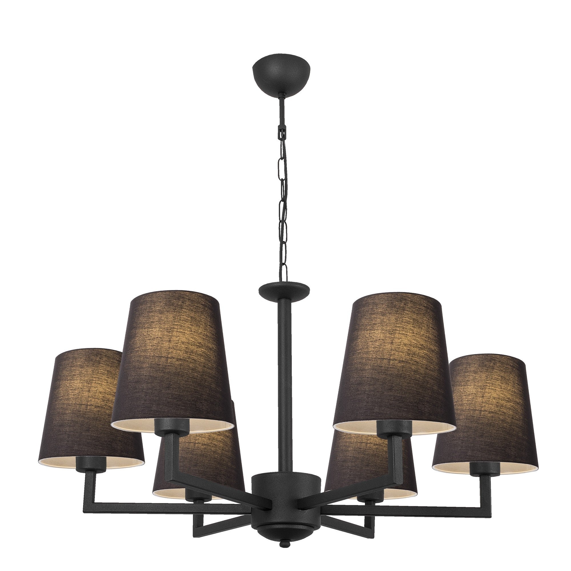 Candeeiro de Teto Preto Moderno, 80 cm de Diâmetro, Altura Ajustável, Corpo de Ferro, 6 Soquetes E27, Design Escandinavo | Iluminação Elegante para Casa e Escritório