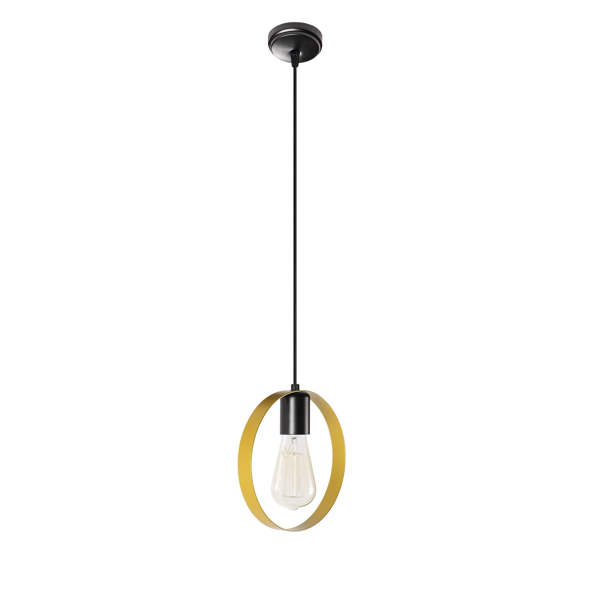 Candeeiro de Teto Elegante Dourado e Preto, Corpo em Metal, 20 x 5 cm, Altura 113 cm, Ajustável, E27 Máx. 40 W, IP20 | Iluminação Glamourosa para Espaços Modernos