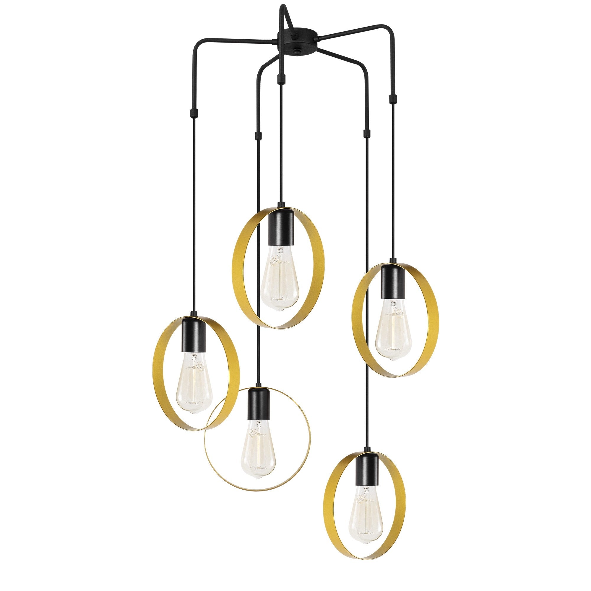Candeeiro de Teto Elegante Dourado e Preto, 70 cm de Diâmetro, Altura Ajustável, Corpo em Metal, 5 x E27 máx. 40 W | Iluminação Glamourosa para Espaços Modernos, Classificação IP20