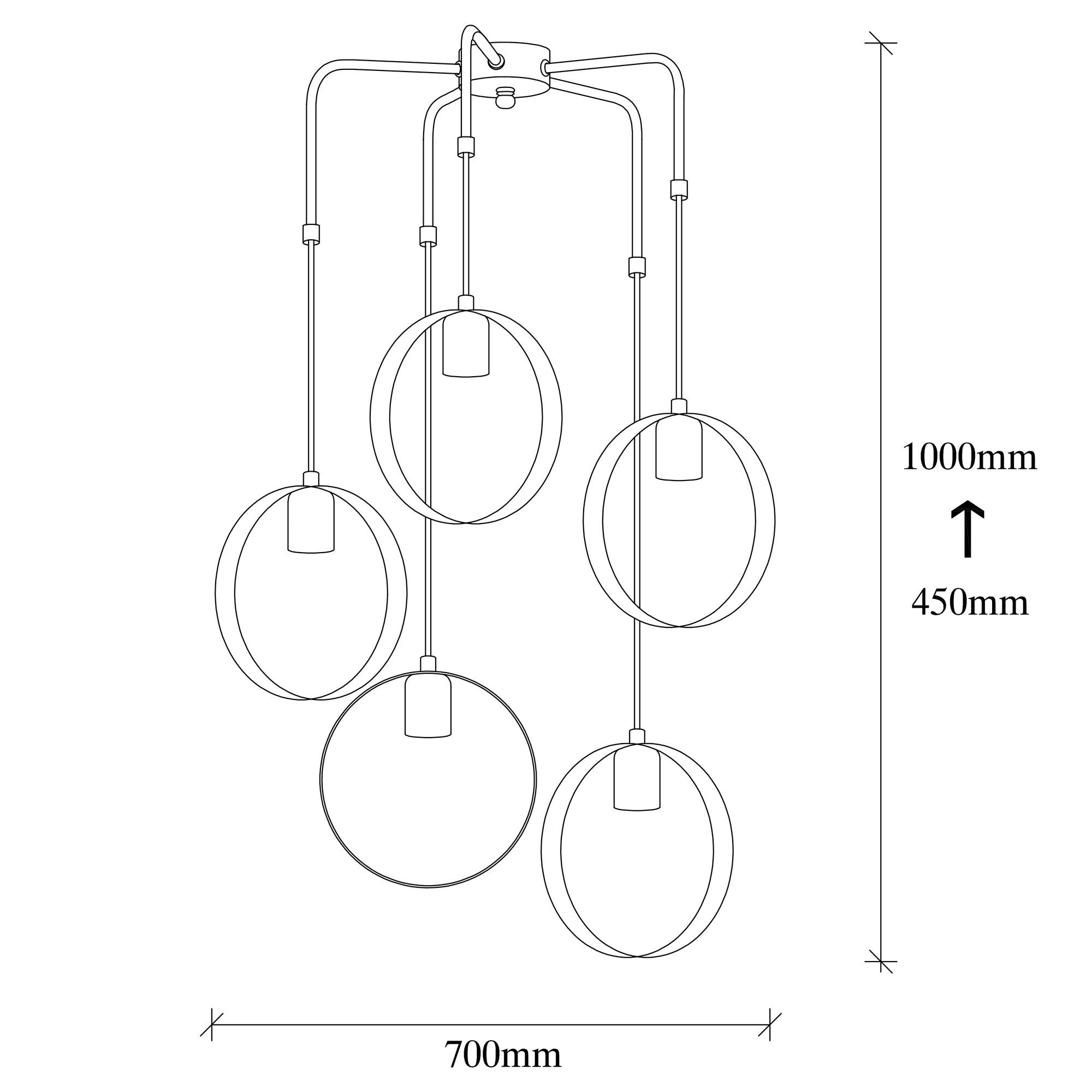 Candeeiro de Teto Elegante Dourado e Preto, 70 cm de Diâmetro, Altura Ajustável, Corpo em Metal, 5 x E27 máx. 40 W | Iluminação Glamourosa para Espaços Modernos, Classificação IP20