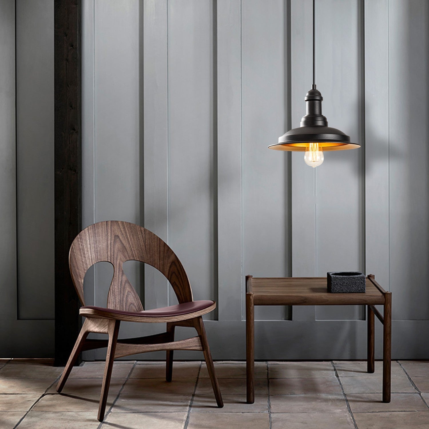 Candeeiro de Teto Industrial, Preto e Dourado, 30 cm de Diâmetro, 118 cm de Altura | Ajustável, Soquete E27, IP20 | Iluminação Elegante para Espaços Modernos