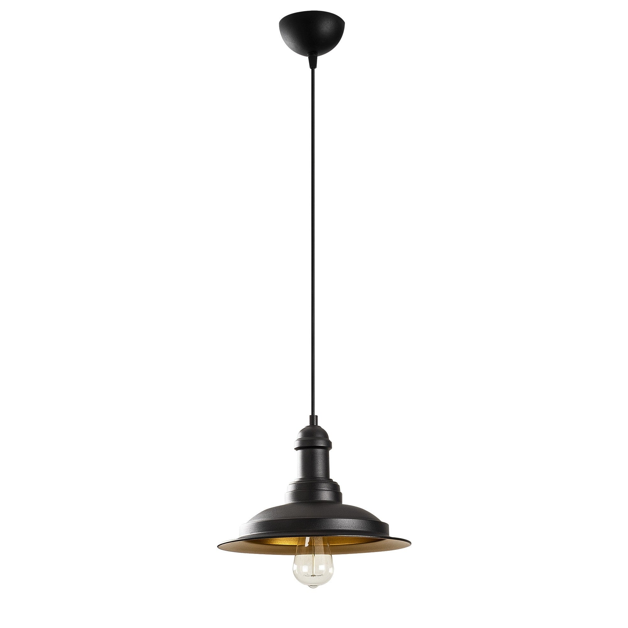 Candeeiro de Teto Industrial, Preto e Dourado, 30 cm de Diâmetro, 118 cm de Altura | Ajustável, Soquete E27, IP20 | Iluminação Elegante para Espaços Modernos