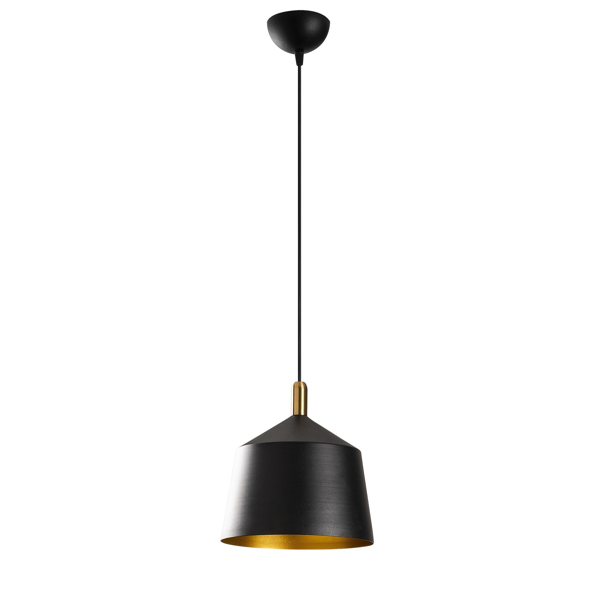 Candeeiro de Teto Escandinavo Elegante, Preto e Dourado, 25 cm de Diâmetro, 124 cm de Altura | Ajustável, Soquete E27, IP20 | Perfeito para Decoração Moderna