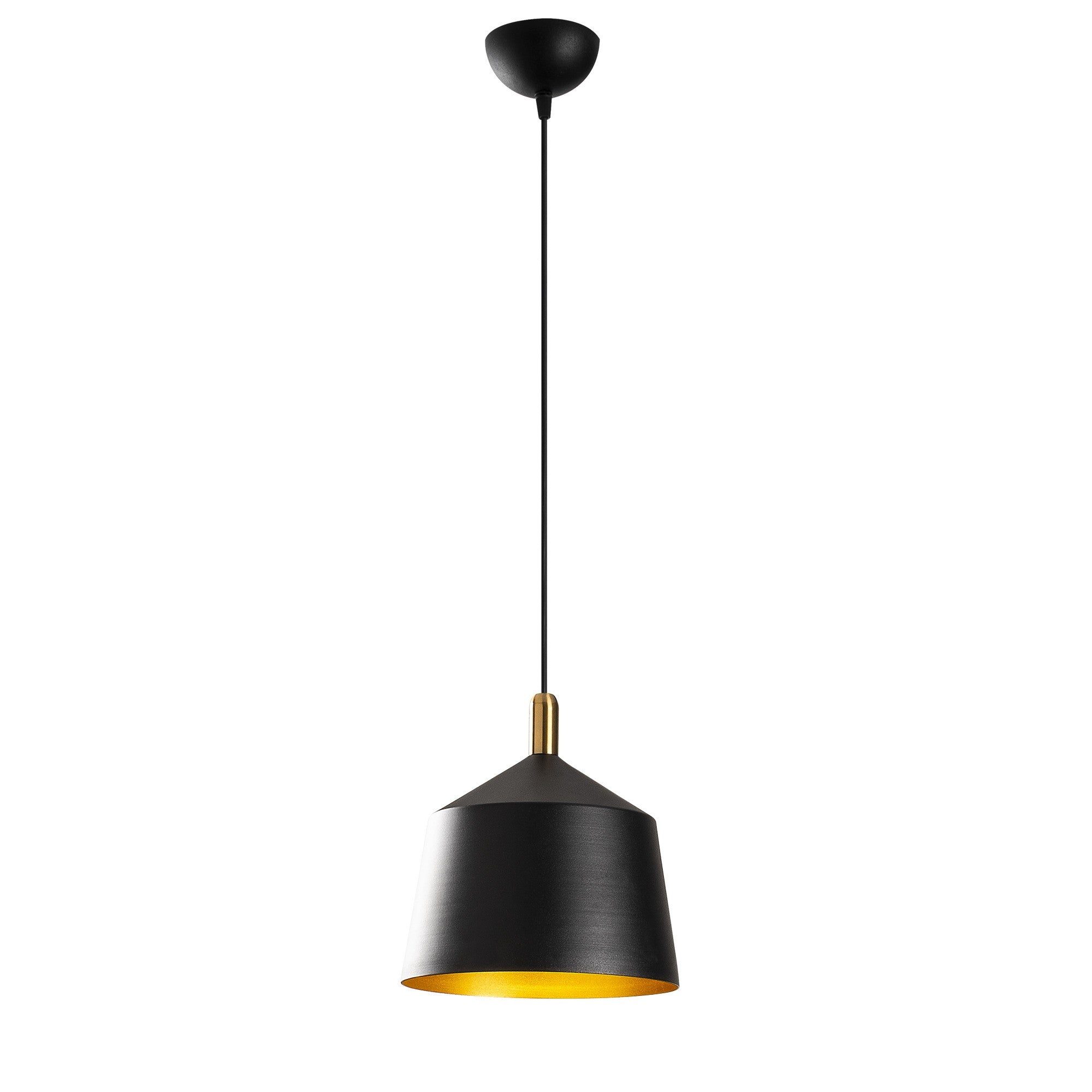 Candeeiro de Teto Escandinavo Elegante, Preto e Dourado, 25 cm de Diâmetro, 124 cm de Altura | Ajustável, Soquete E27, IP20 | Perfeito para Decoração Moderna