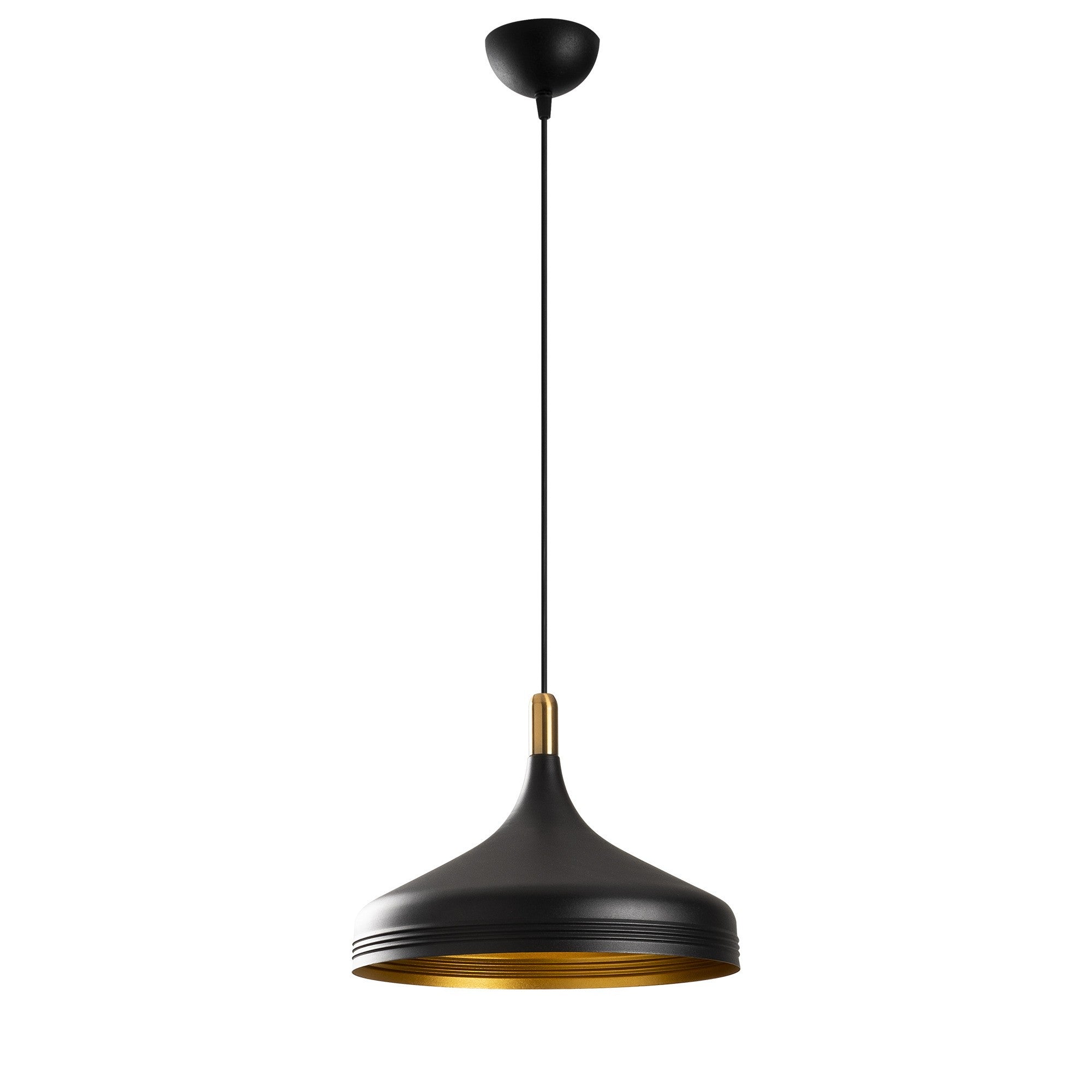 Candeeiro de Teto – 36 cm de Diâmetro, 124 cm de Altura – Preto e Dourado – Metal