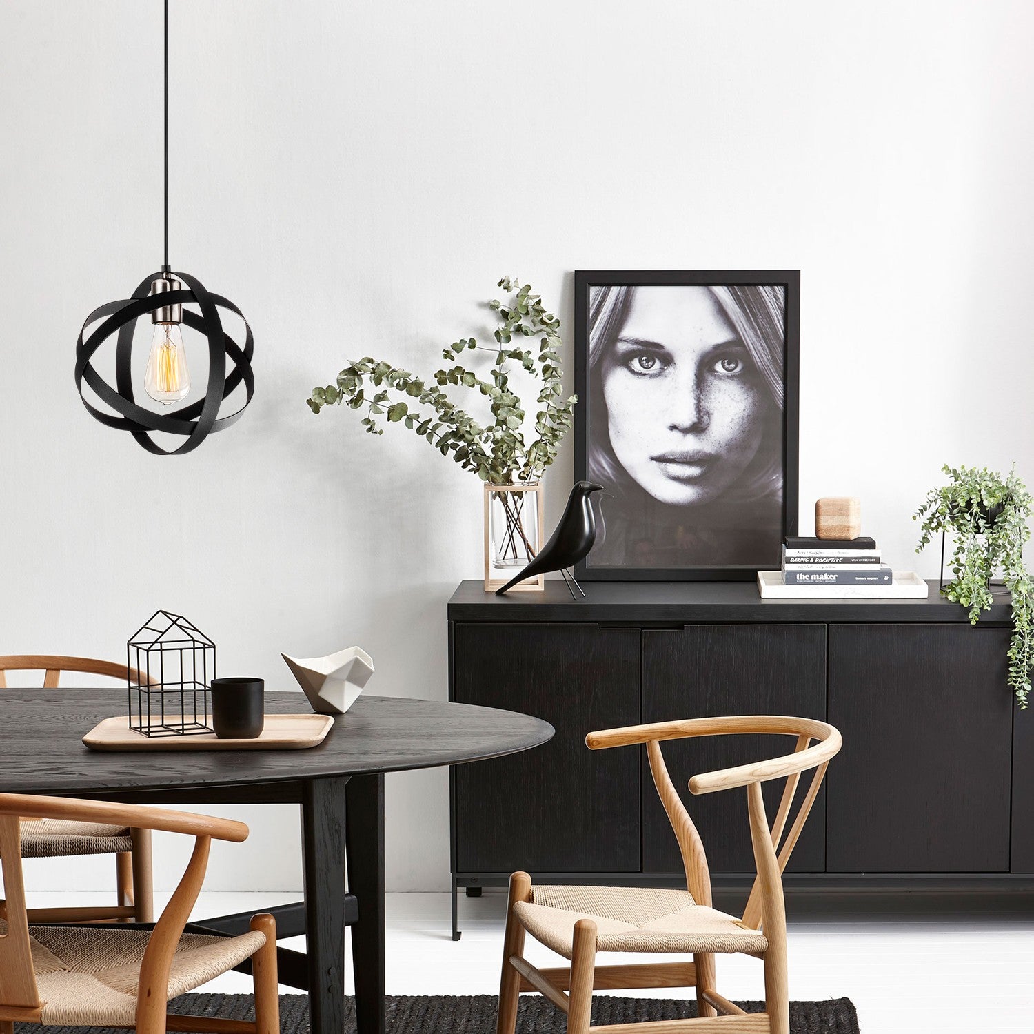 Candeeiro de Teto moderno – 25 cm de diâmetro – preto e níquel – metal