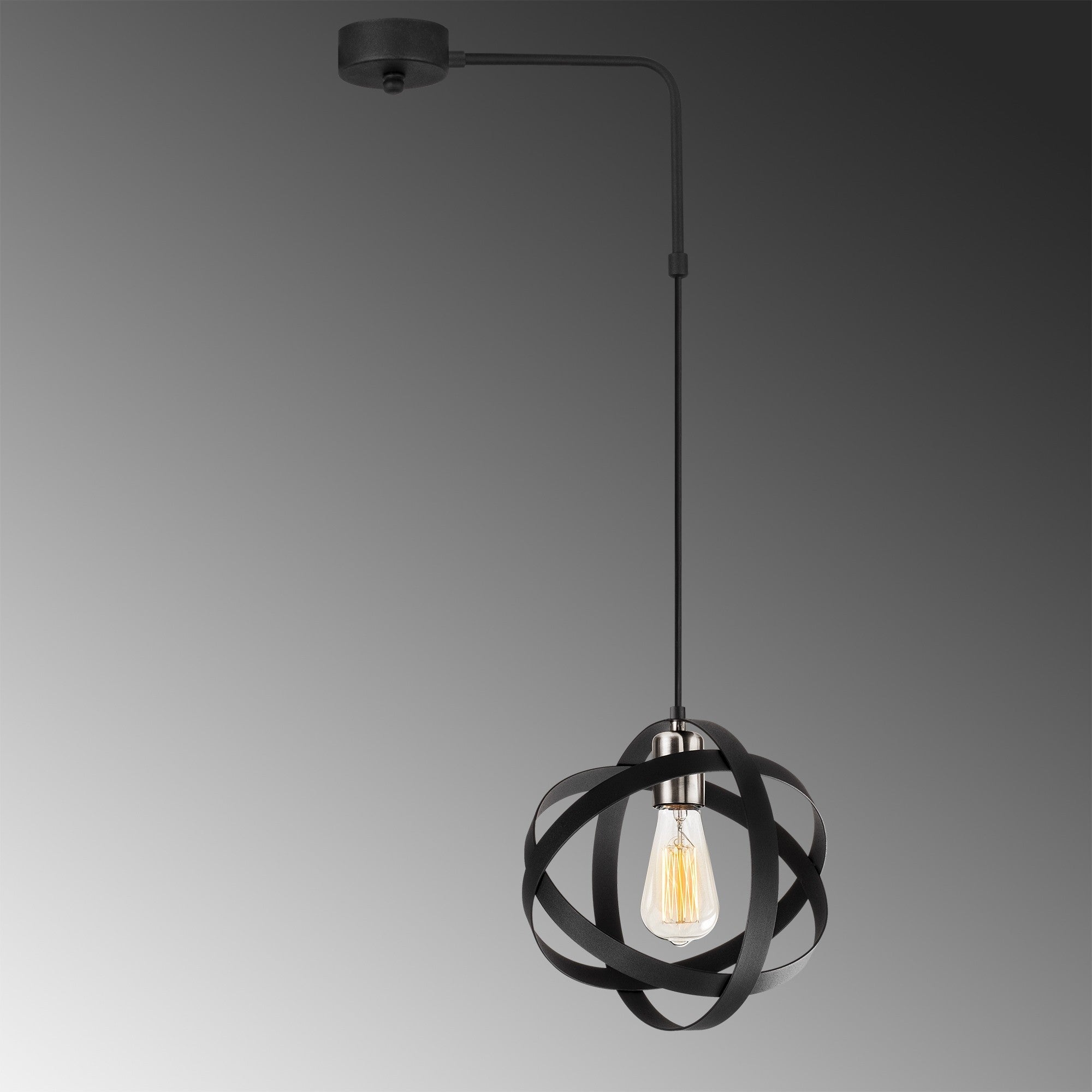 Candeeiro de Teto moderno com altura ajustável, acabamento preto e níquel, 40 x 25 cm | Corpo de ferro, soquete E27, 100 cm de altura | Iluminação elegante para casa e escritório