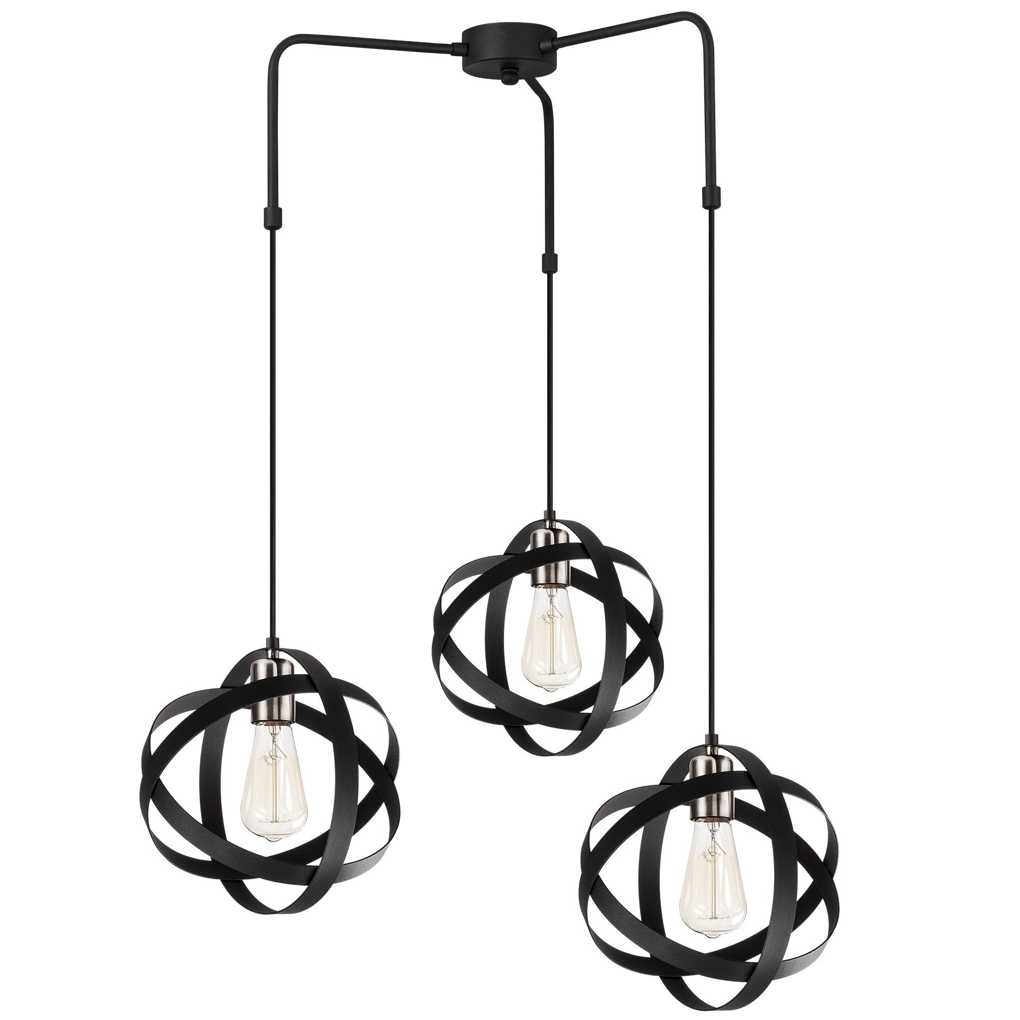Candeeiro de Teto moderno, preto e níquel, 53 cm de diâmetro, 100 cm de altura | Ajustável, 3 x E27 máx. 40 W | Iluminação elegante para casa e escritório
