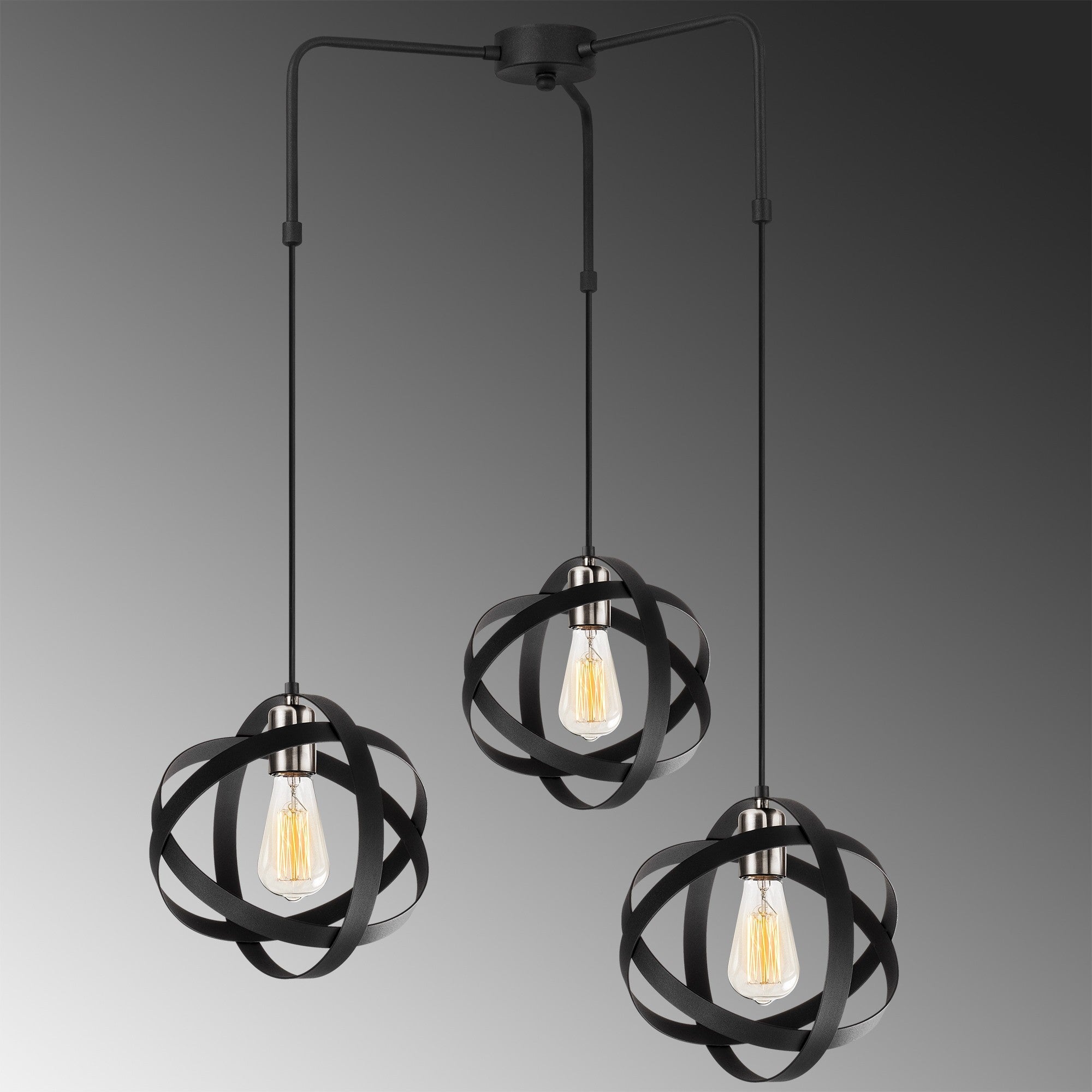 Candeeiro de Teto moderno, preto e níquel, 53 cm de diâmetro, 100 cm de altura | Ajustável, 3 x E27 máx. 40 W | Iluminação elegante para casa e escritório