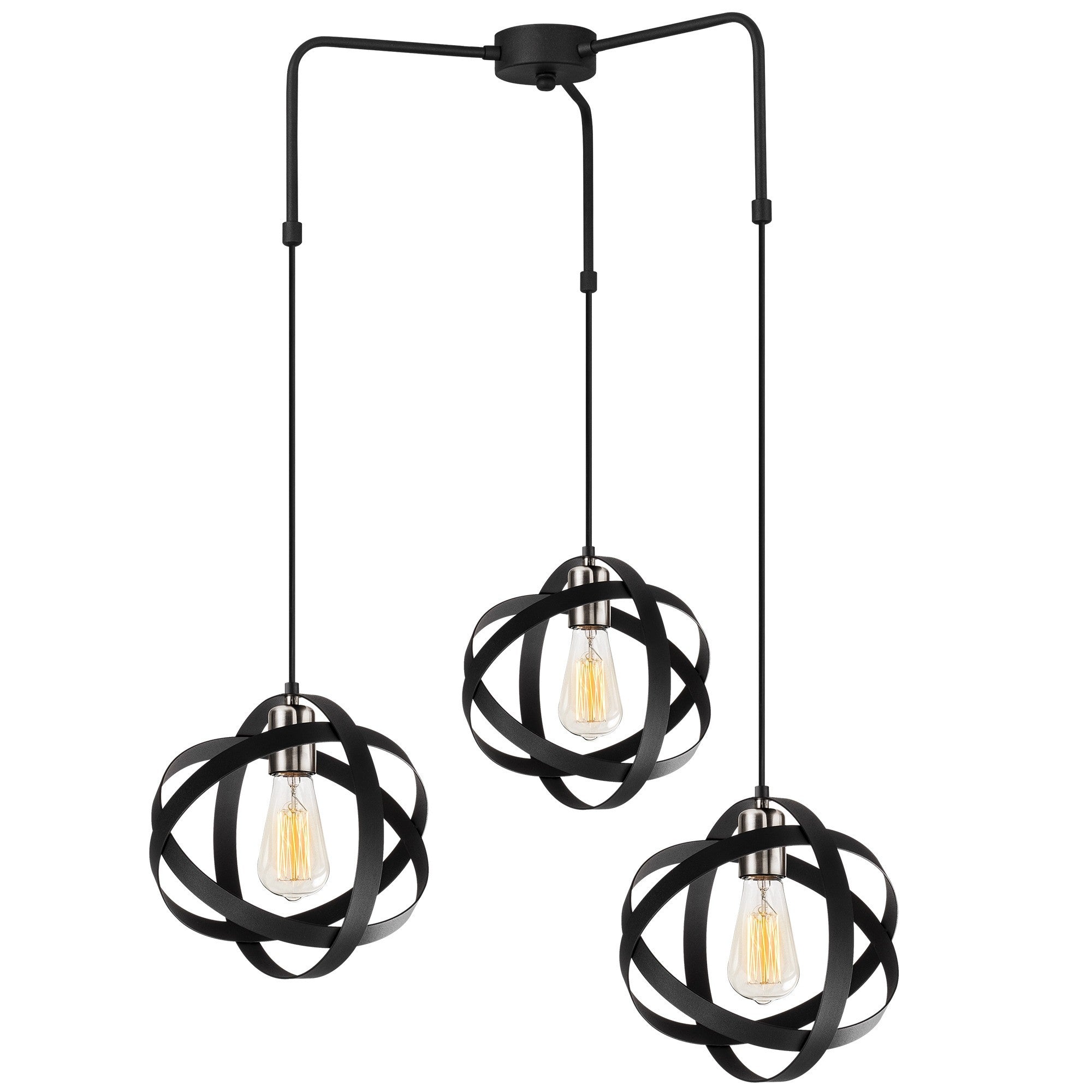 Candeeiro de Teto moderno, preto e níquel, 53 cm de diâmetro, 100 cm de altura | Ajustável, 3 x E27 máx. 40 W | Iluminação elegante para casa e escritório