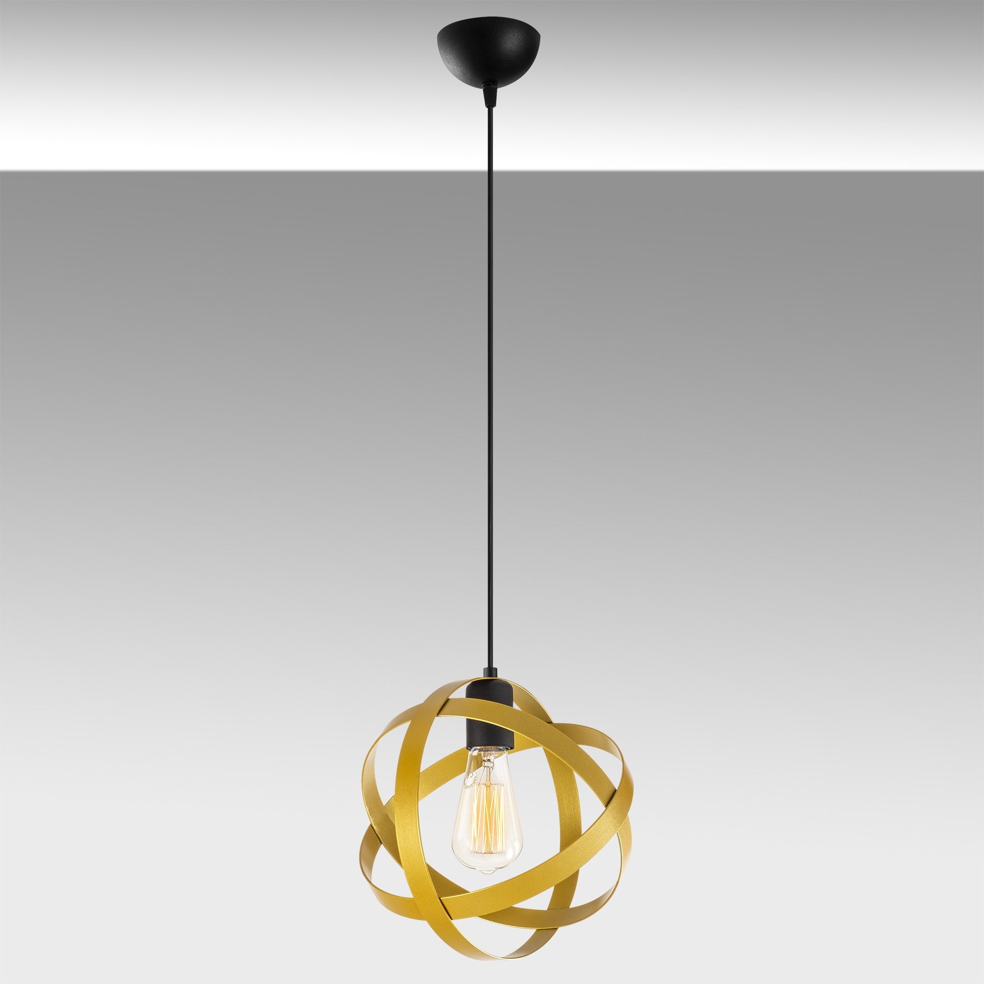 Candeeiro de Teto – 25 cm de diâmetro – Preto e Dourado – Metal