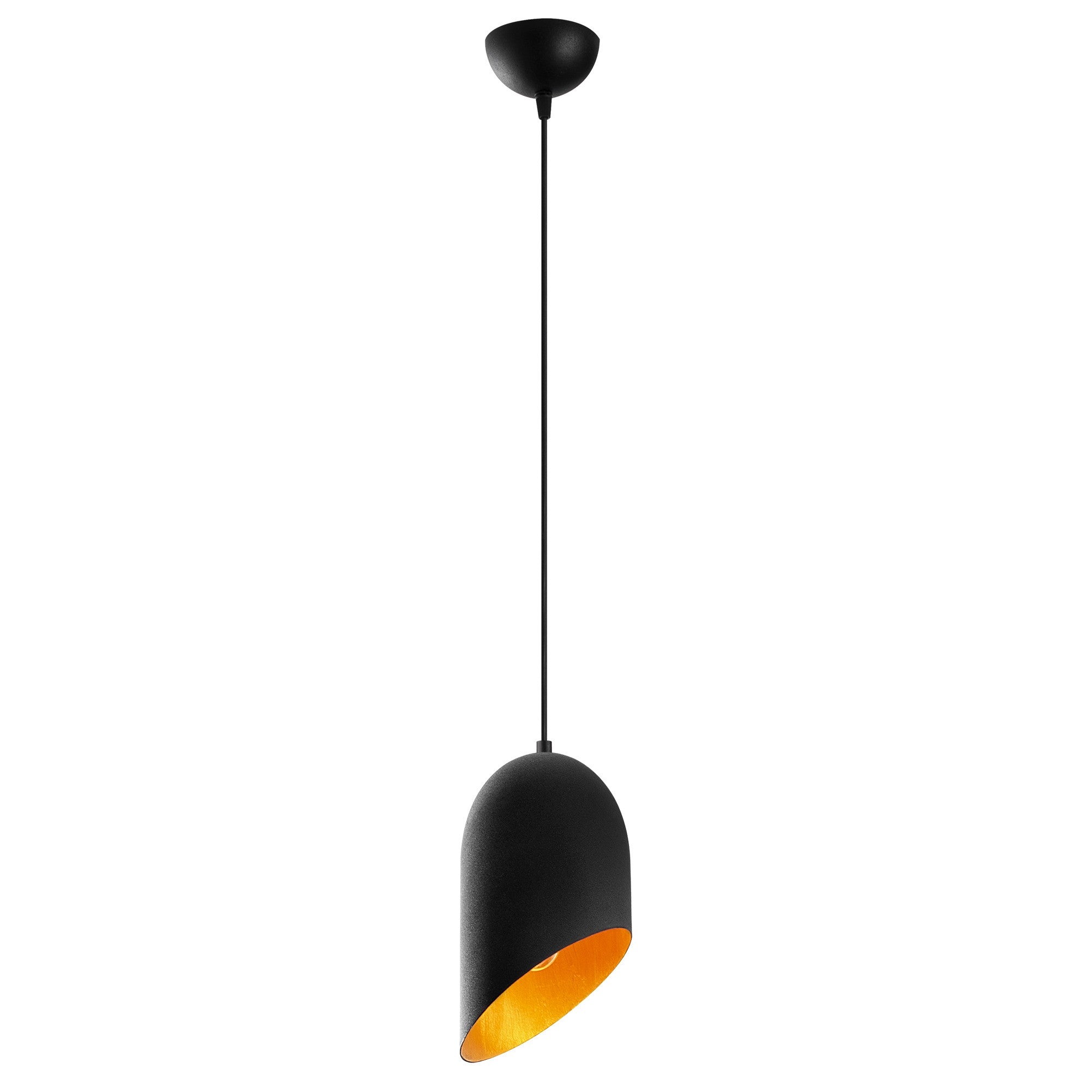 Candeeiro de Teto Industrial Moderno – 12 cm de Diâmetro, 121 cm de Altura – Preto e Dourado – Metálico