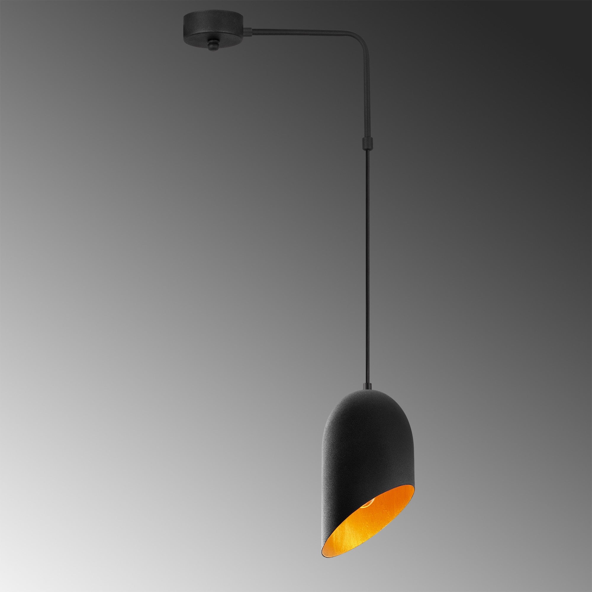 Candeeiro de Teto Industrial Moderno, Preto e Dourado, 34 x 12 cm | Altura Ajustável, Soquete E27, IP20 | Iluminação Elegante para Casa e Escritório