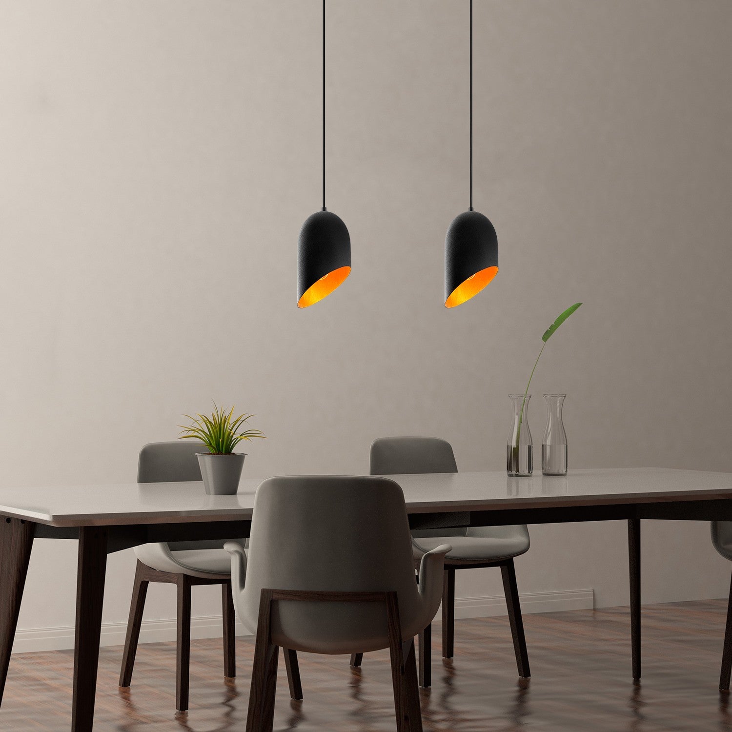 Candeeiro de Teto Industrial Moderno, Preto e Dourado, 52 x 12 cm | Altura Ajustável, 2 x E27 máx. 40 W | Iluminação Elegante para Casa e Escritório