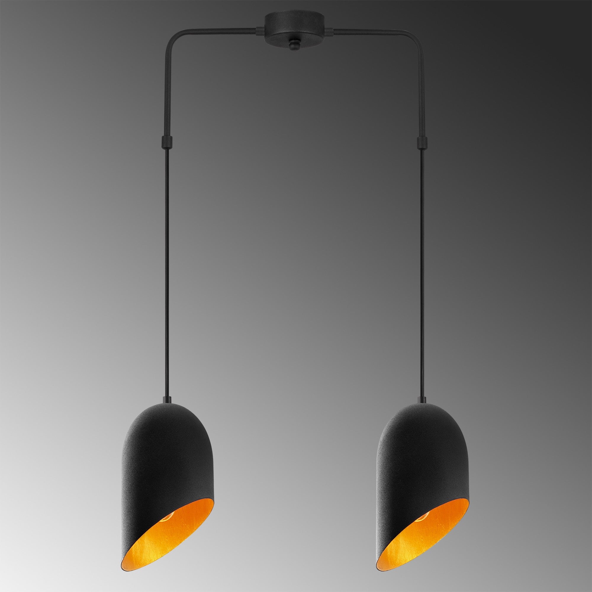 Candeeiro de Teto Industrial Moderno, Preto e Dourado, 52 x 12 cm | Altura Ajustável, 2 x E27 máx. 40 W | Iluminação Elegante para Casa e Escritório