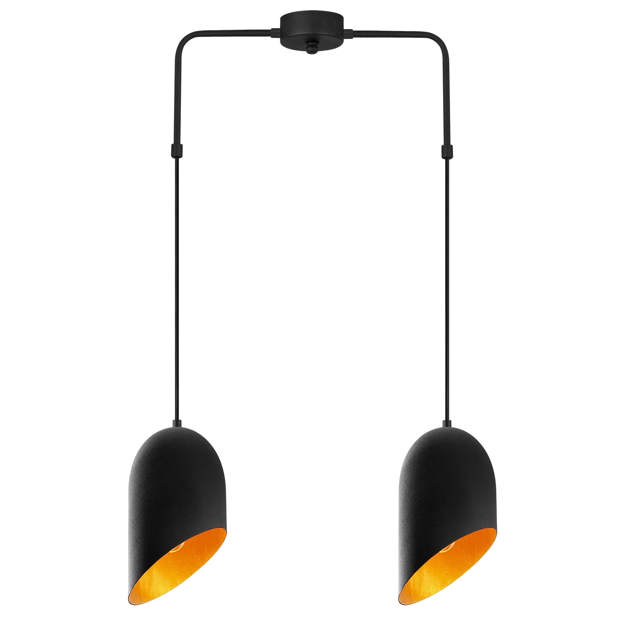 Candeeiro de Teto Industrial Moderno, Preto e Dourado, 52 x 12 cm | Altura Ajustável, 2 x E27 máx. 40 W | Iluminação Elegante para Casa e Escritório