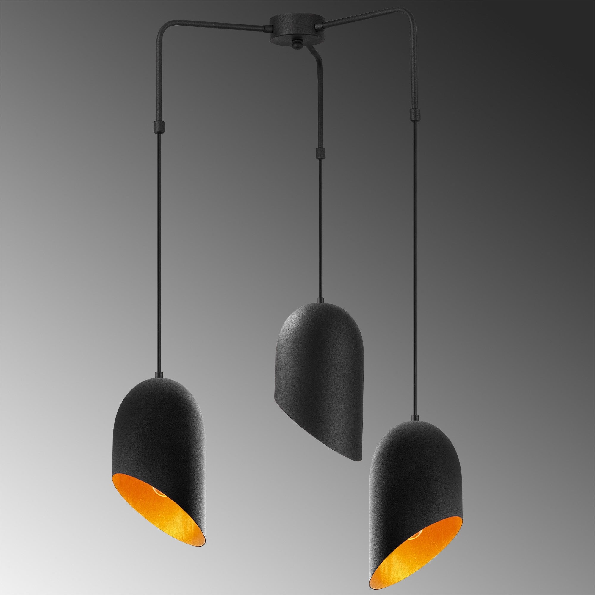 Candeeiro de Teto Industrial Moderno – 52 cm de Diâmetro – Preto e Dourado – Metálico