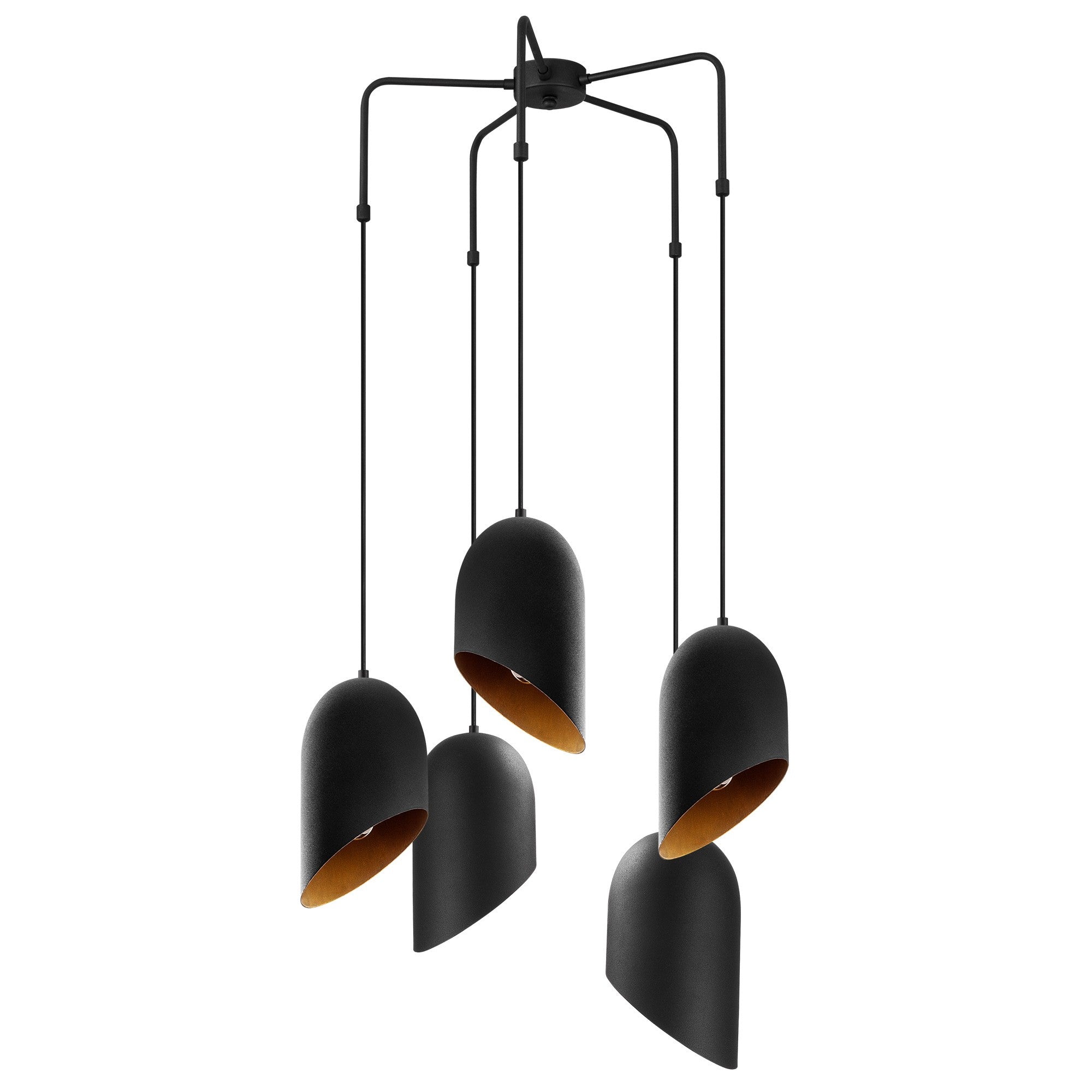 Candeeiro de Teto Industrial Moderno, Preto e Dourado, 50 cm de Diâmetro, Altura Ajustável 125 cm | 5 Soquetes E27, IP20 | Iluminação Elegante para Casa e Escritório