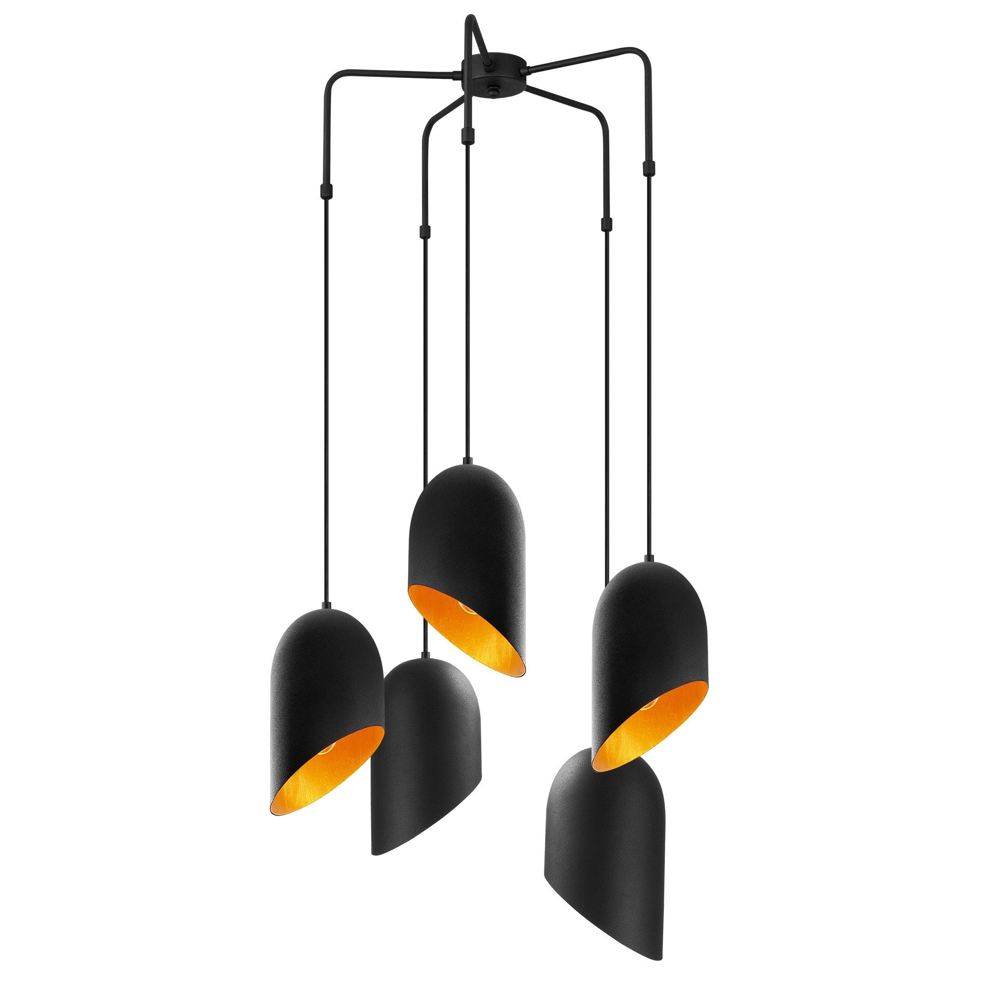 Candeeiro de Teto Industrial Moderno, Preto e Dourado, 50 cm de Diâmetro, Altura Ajustável 125 cm | 5 Soquetes E27, IP20 | Iluminação Elegante para Casa e Escritório