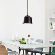 Candeeiro de Teto Escandinavo Elegante, Preto e Dourado, 42 x 28 cm | Altura Ajustável, Corpo em Metal, Soquete E27, IP20 | Perfeito para Decoração Moderna