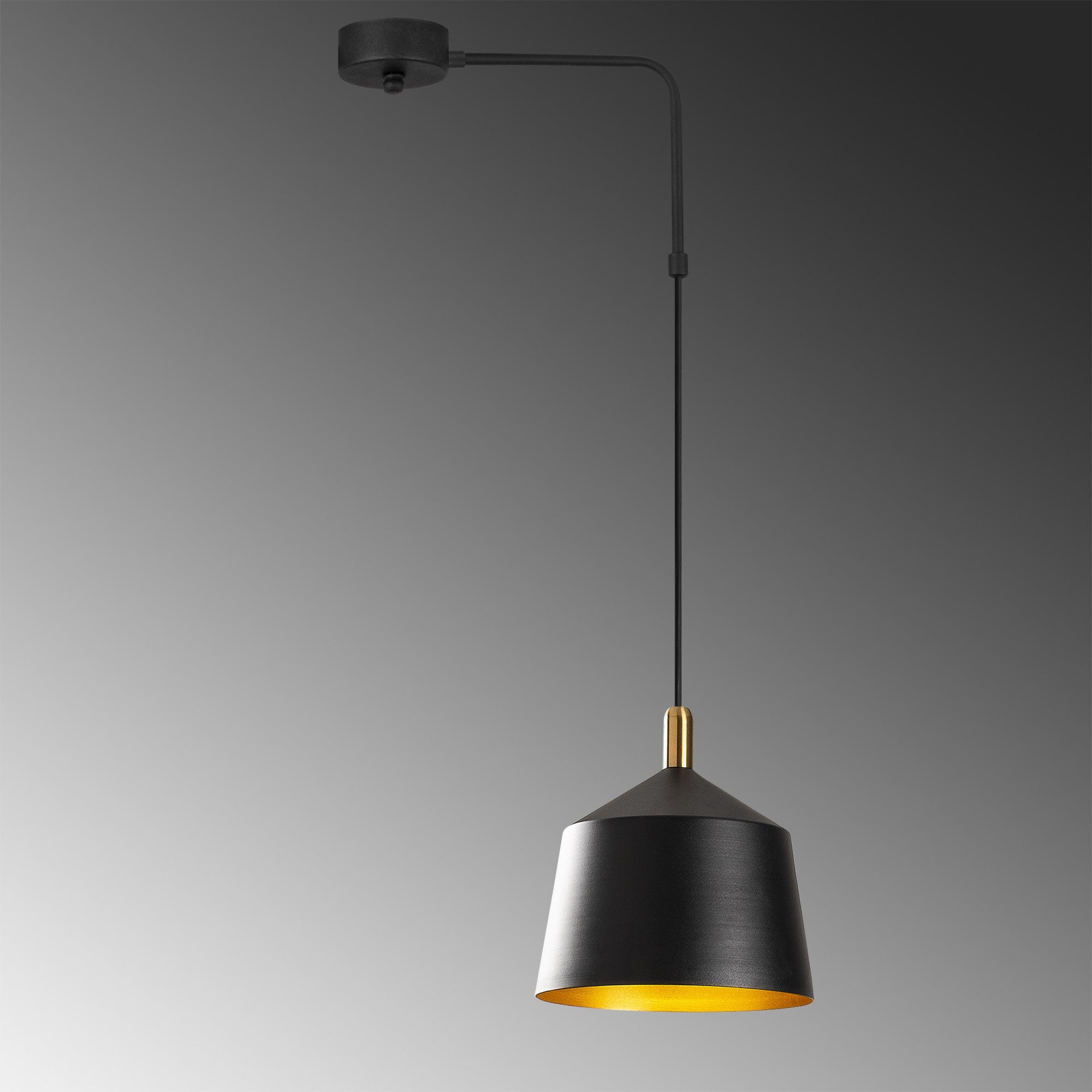 Candeeiro de Teto Escandinavo Elegante, Preto e Dourado, 42 x 28 cm | Altura Ajustável, Corpo em Metal, Soquete E27, IP20 | Perfeito para Decoração Moderna