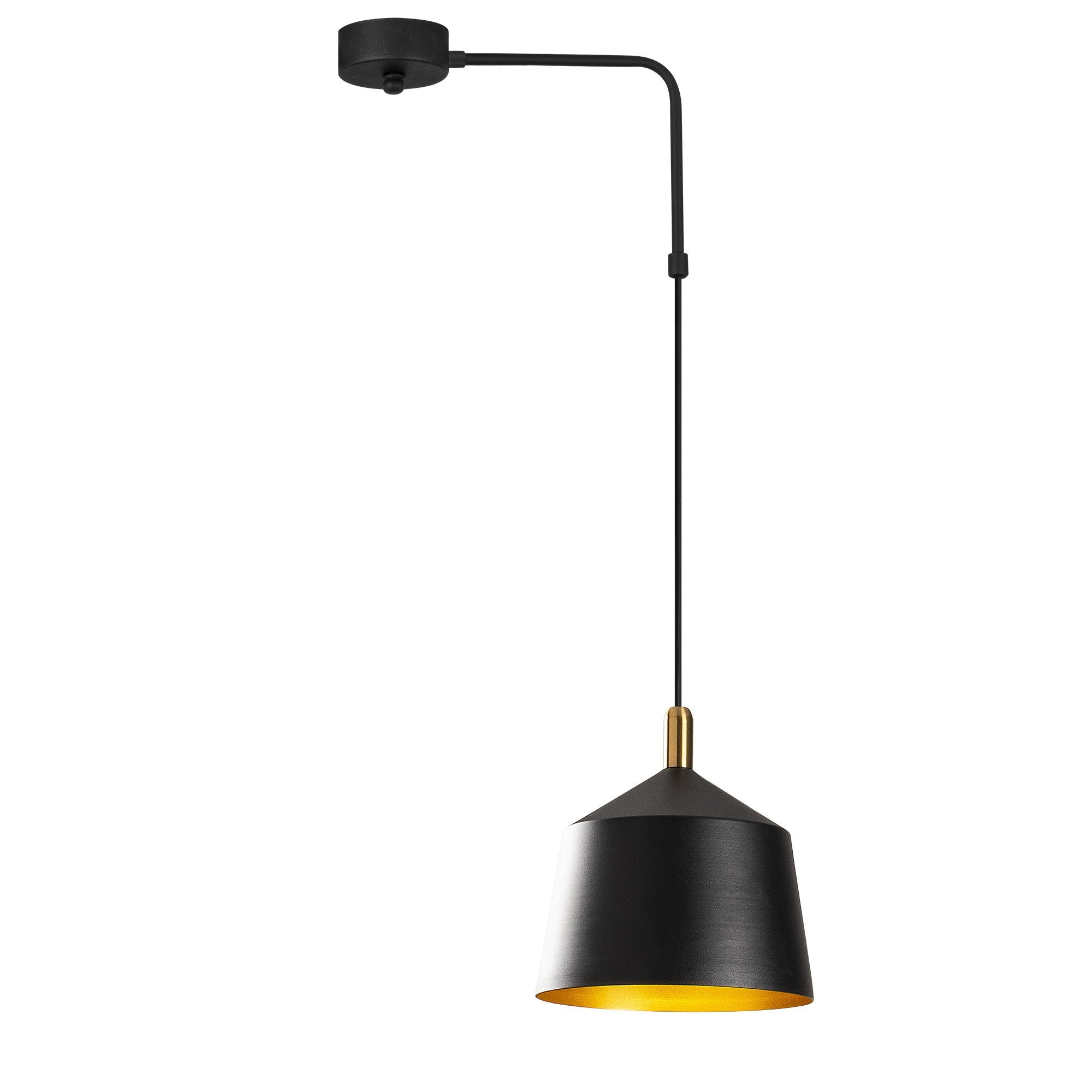 Candeeiro de Teto Escandinavo Elegante, Preto e Dourado, 42 x 28 cm | Altura Ajustável, Corpo em Metal, Soquete E27, IP20 | Perfeito para Decoração Moderna