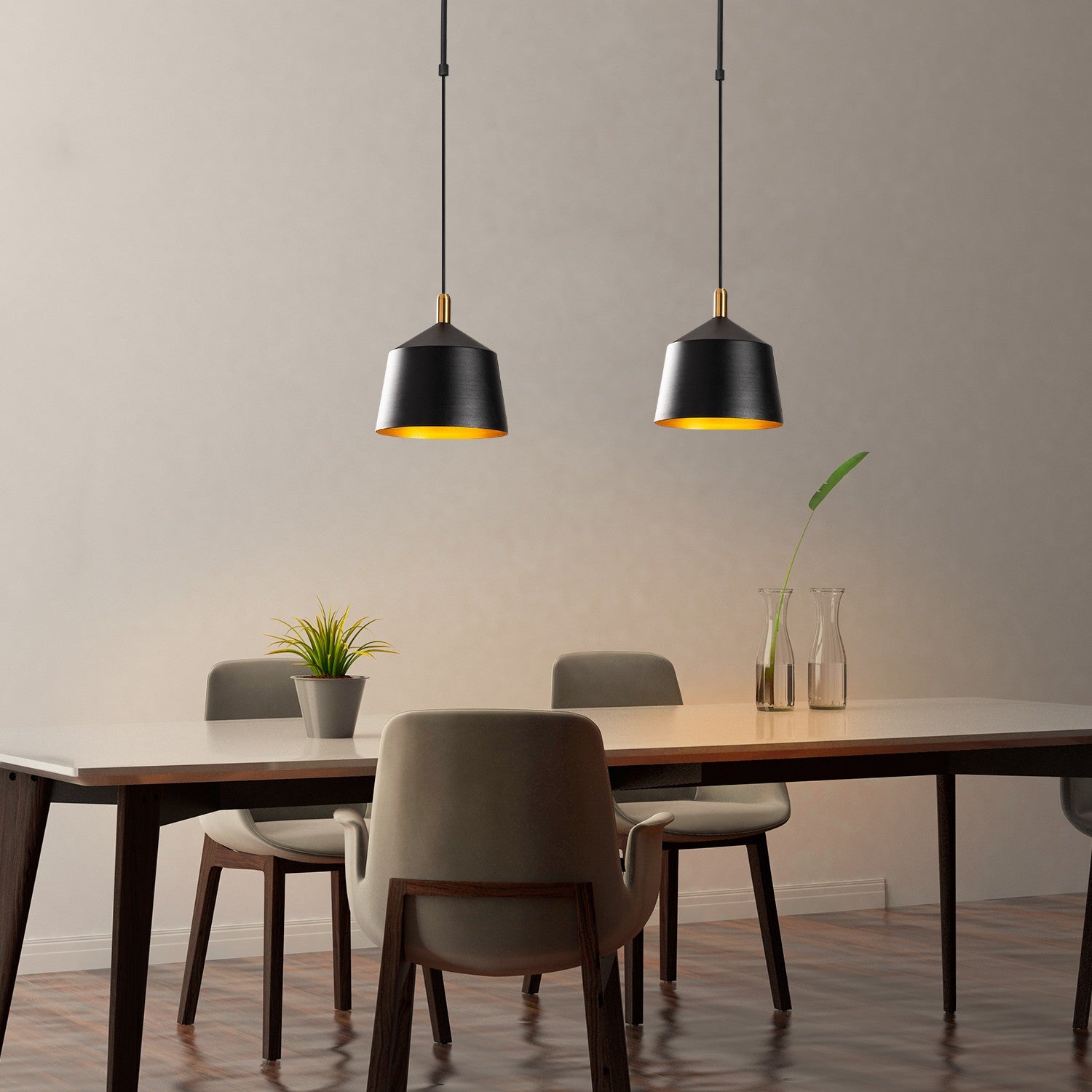 Candeeiro de Teto Escandinavo Elegante, Preto e Dourado, 70 x 70 cm, Altura 100 cm | Ajustável, Corpo em Metal, 2 x E27 máx. 40 W | Iluminação Elegante para Espaços Modernos