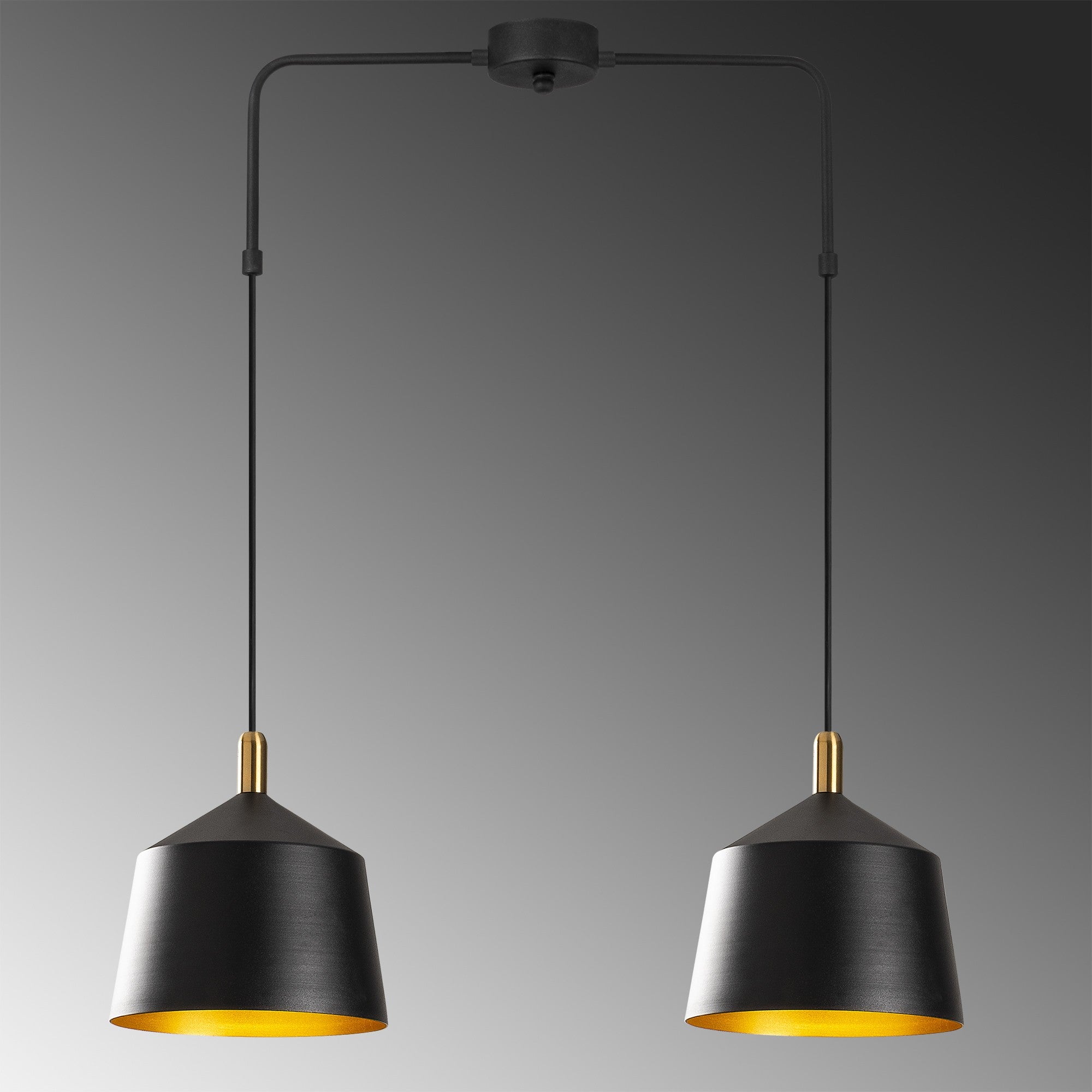 Candeeiro de Teto Escandinavo Elegante, Preto e Dourado, 70 x 70 cm, Altura 100 cm | Ajustável, Corpo em Metal, 2 x E27 máx. 40 W | Iluminação Elegante para Espaços Modernos