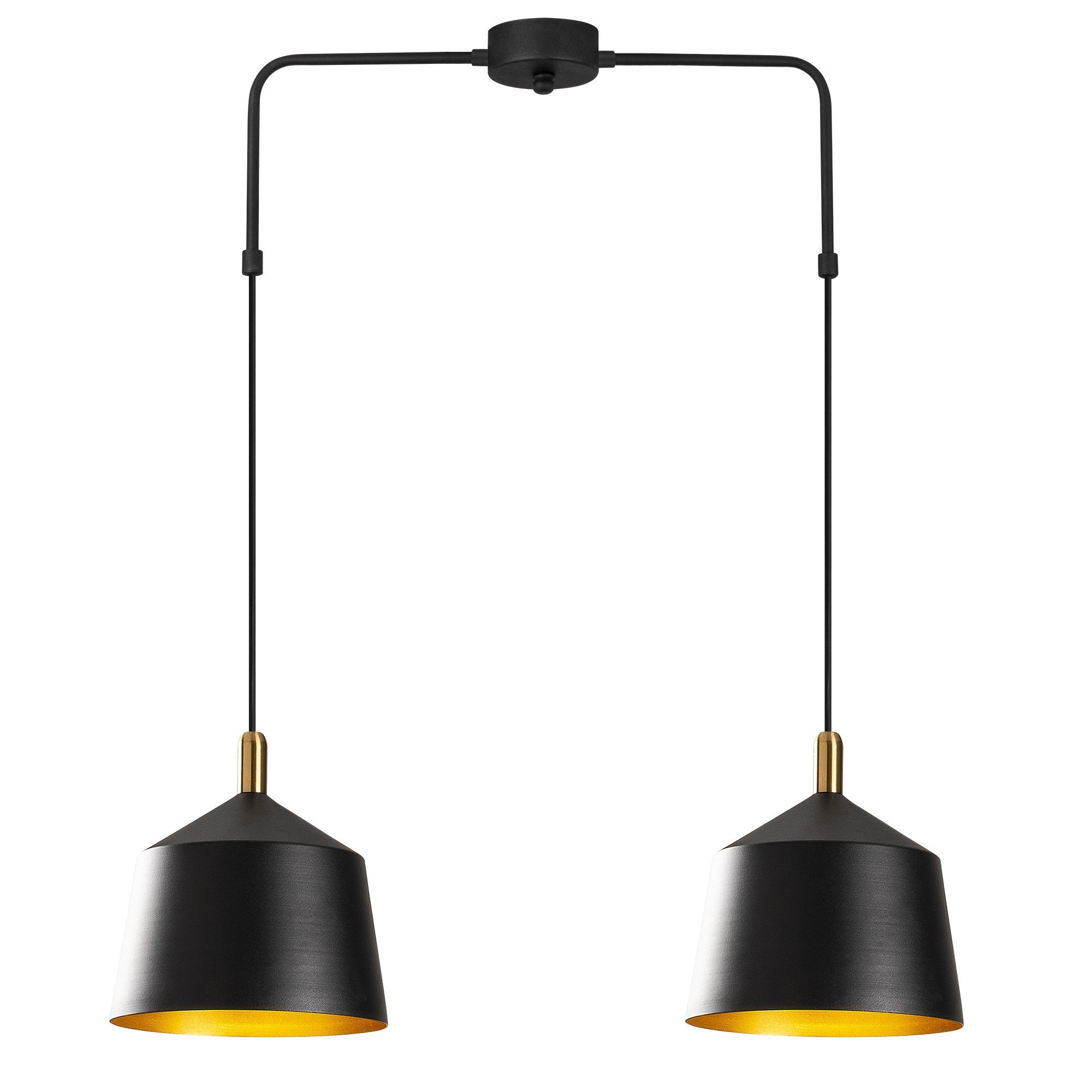 Candeeiro de Teto Escandinavo Elegante, Preto e Dourado, 70 x 70 cm, Altura 100 cm | Ajustável, Corpo em Metal, 2 x E27 máx. 40 W | Iluminação Elegante para Espaços Modernos