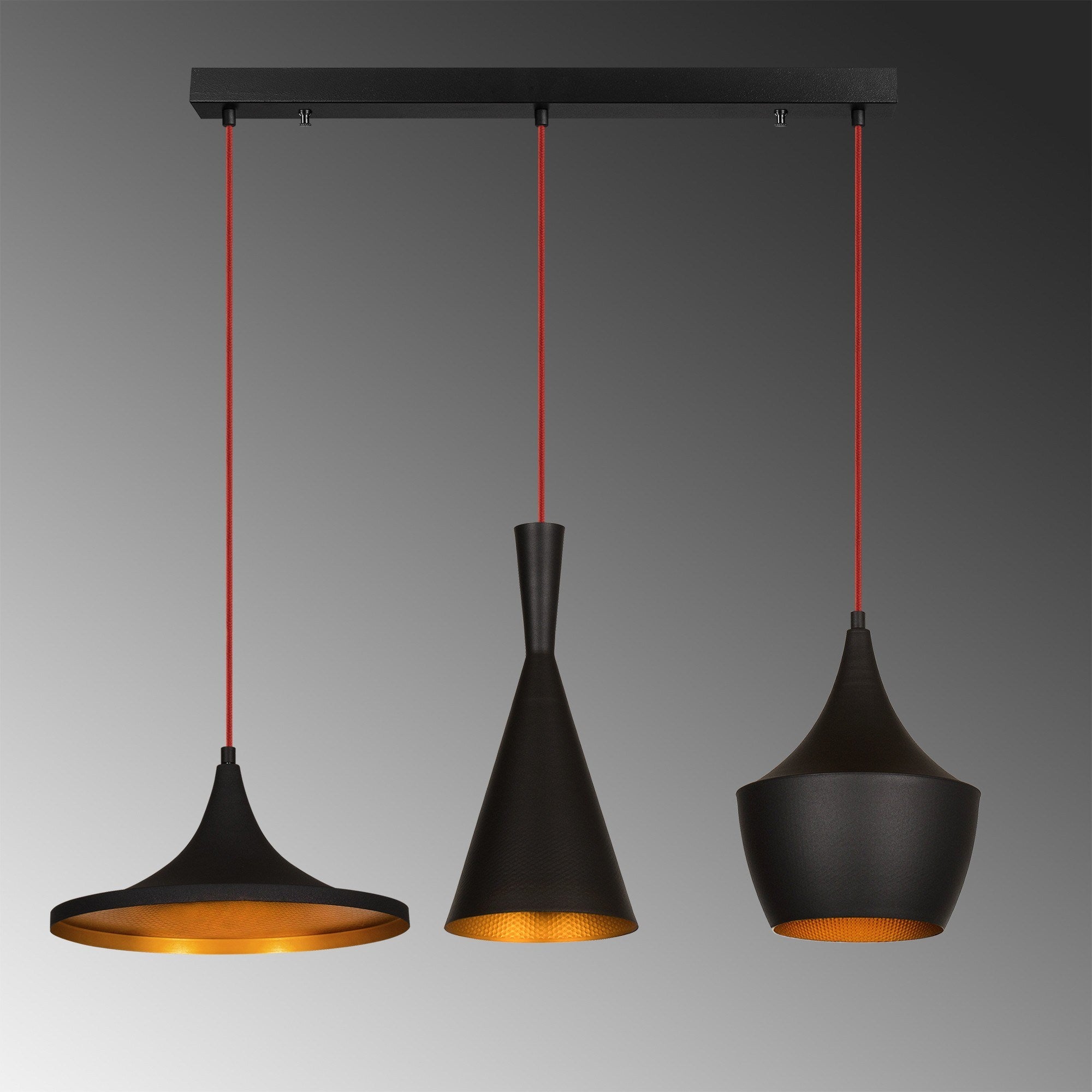 Candeeiro de Teto moderno – 80 cm de diâmetro – preto e dourado – metal