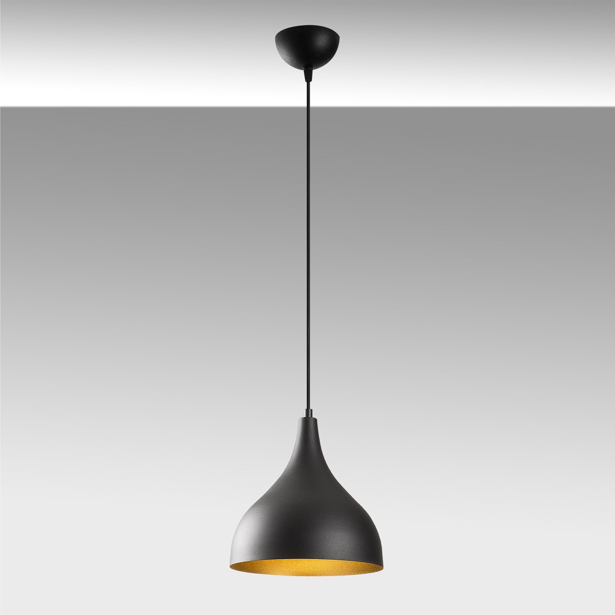 Candeeiro de Teto Industrial Moderno – 26 cm de Diâmetro – Preto e Dourado – Metal